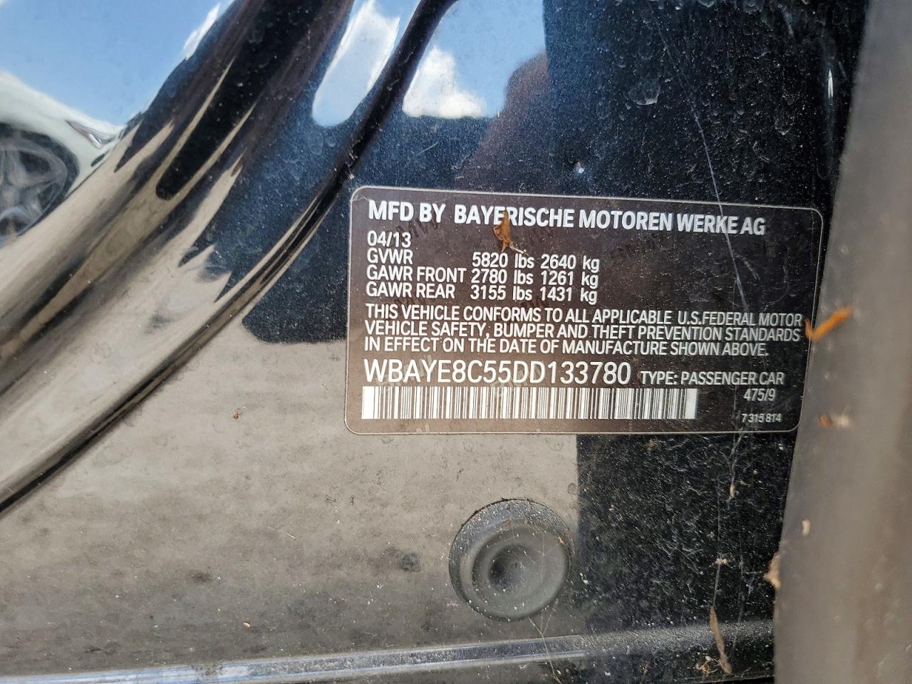 2013 Bmw 750 Li Black vin: WBAYE8C55DD133780