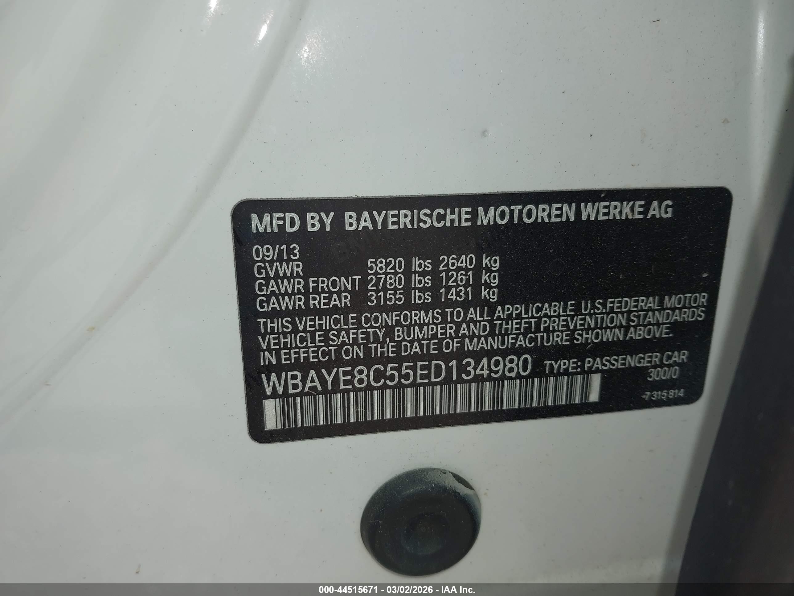 2014 Bmw Alpina B7   Белый vin: WBAYE8C55ED134980