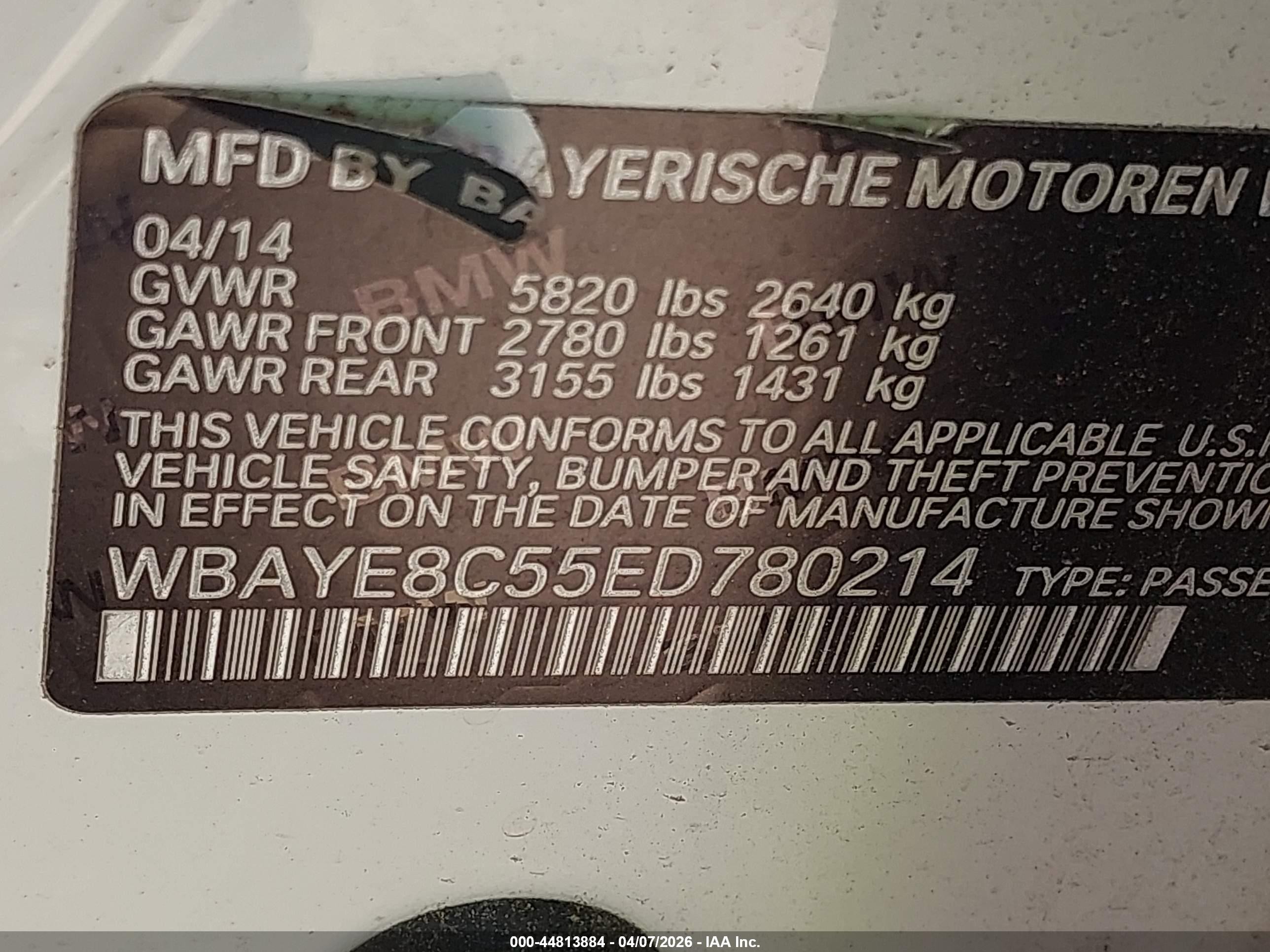 2014 Bmw Alpina B7   White vin: WBAYE8C55ED780214