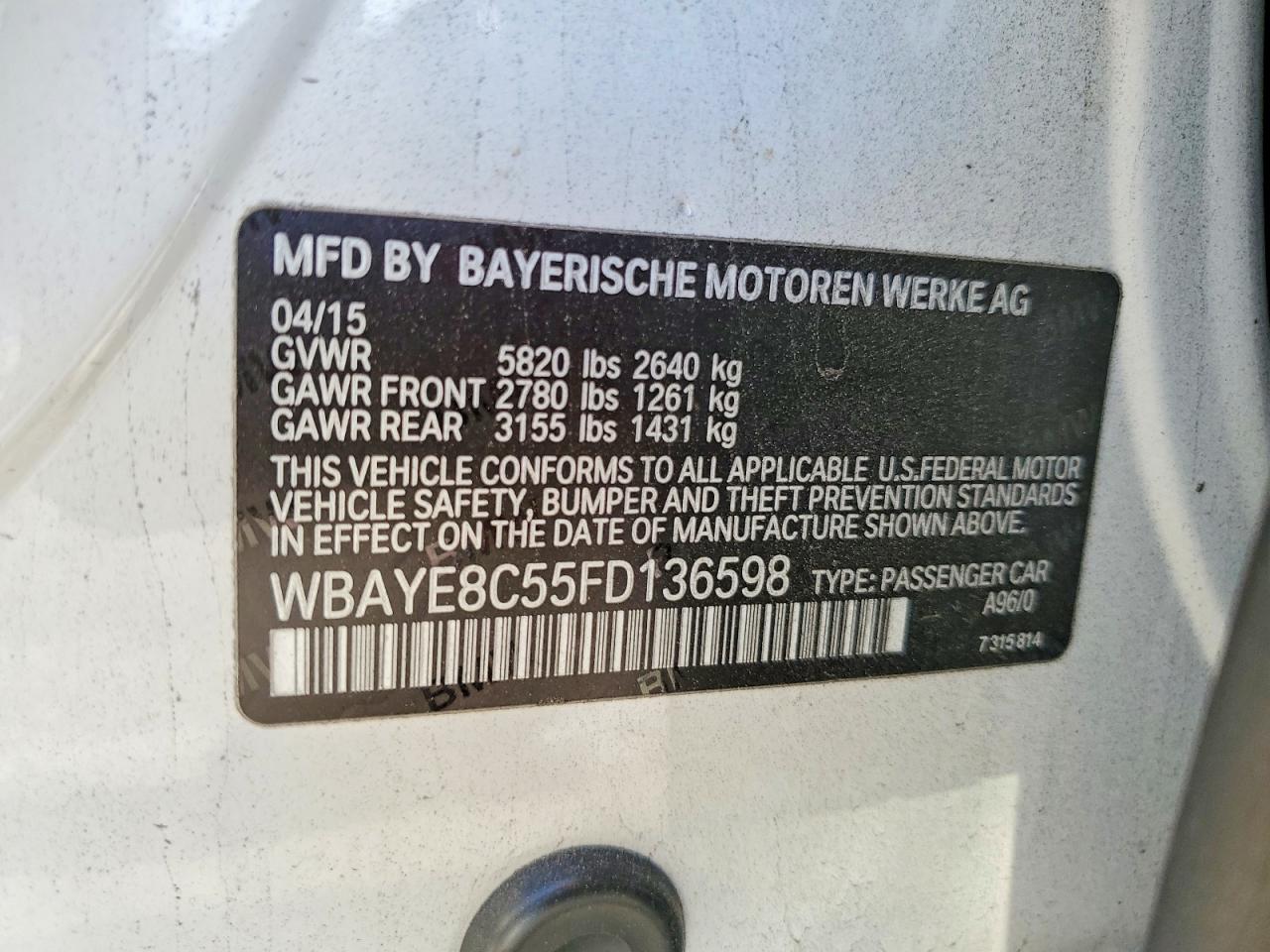 2015 Bmw Alpina B7 Белый vin: WBAYE8C55FD136598