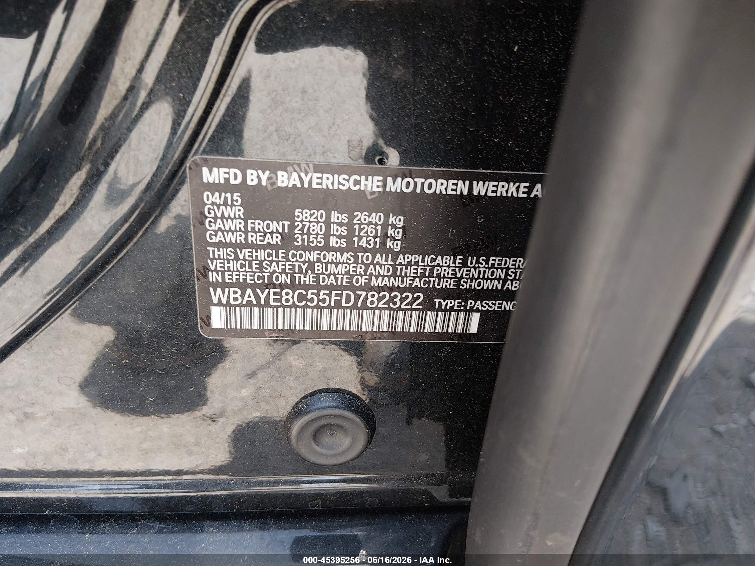 2015 Bmw 750li   Black vin: WBAYE8C55FD782322