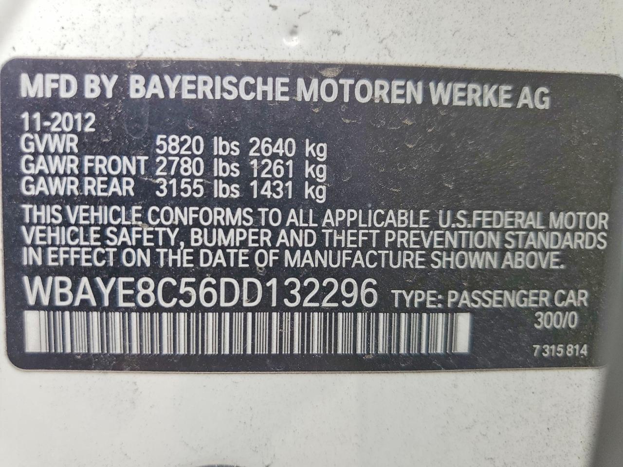 2013 Bmw 750 Li Белый vin: WBAYE8C56DD132296