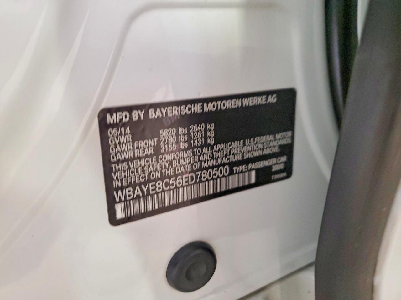 2014 Bmw 750 Li White vin: WBAYE8C56ED780500