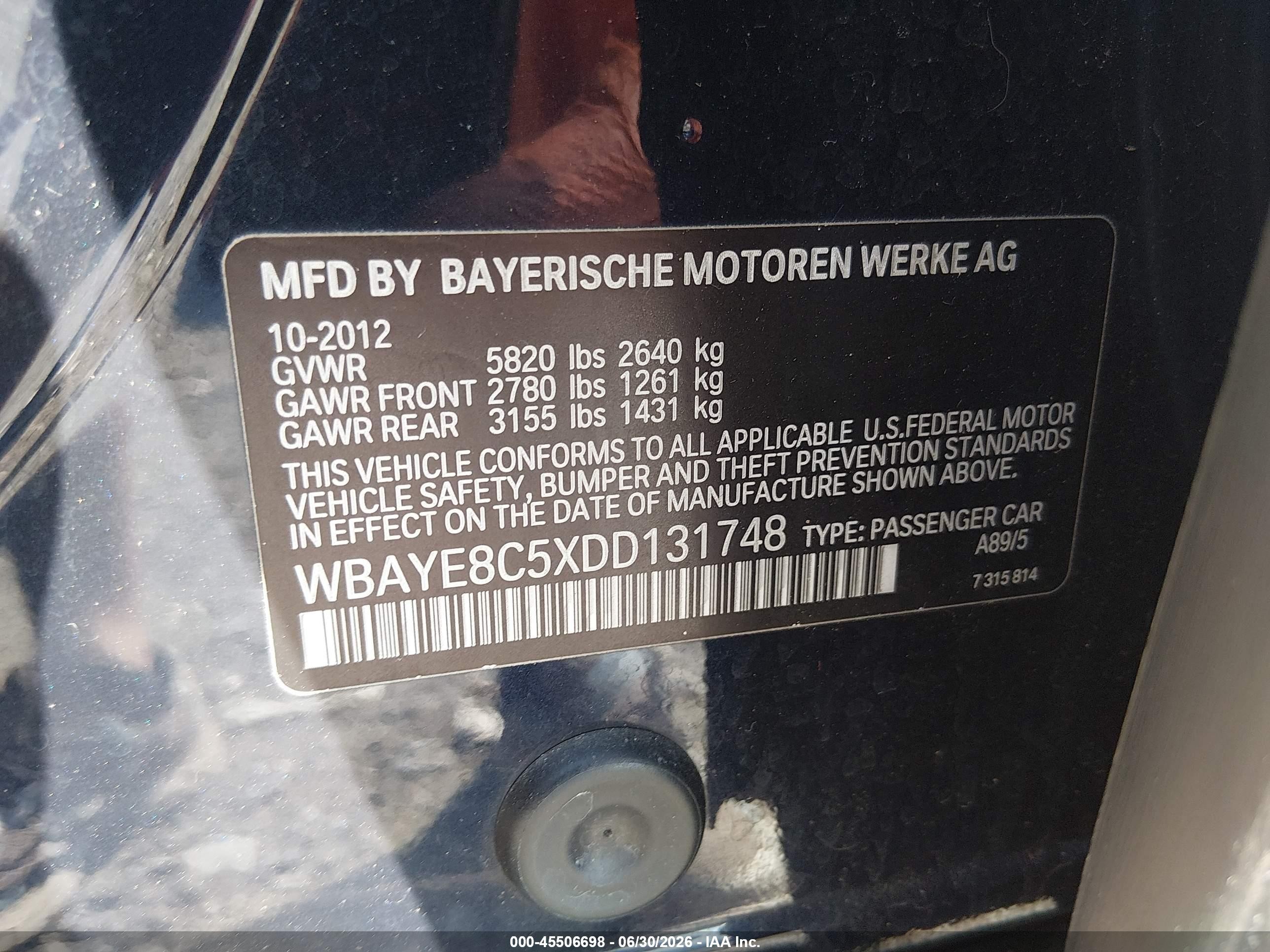 2013 Bmw 750li   Dark Blue vin: WBAYE8C5XDD131748