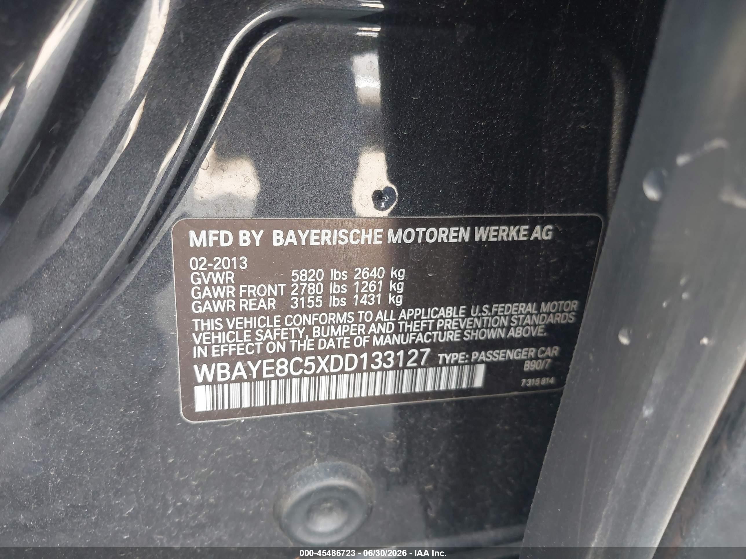 2013 Bmw 750li   Black vin: WBAYE8C5XDD133127