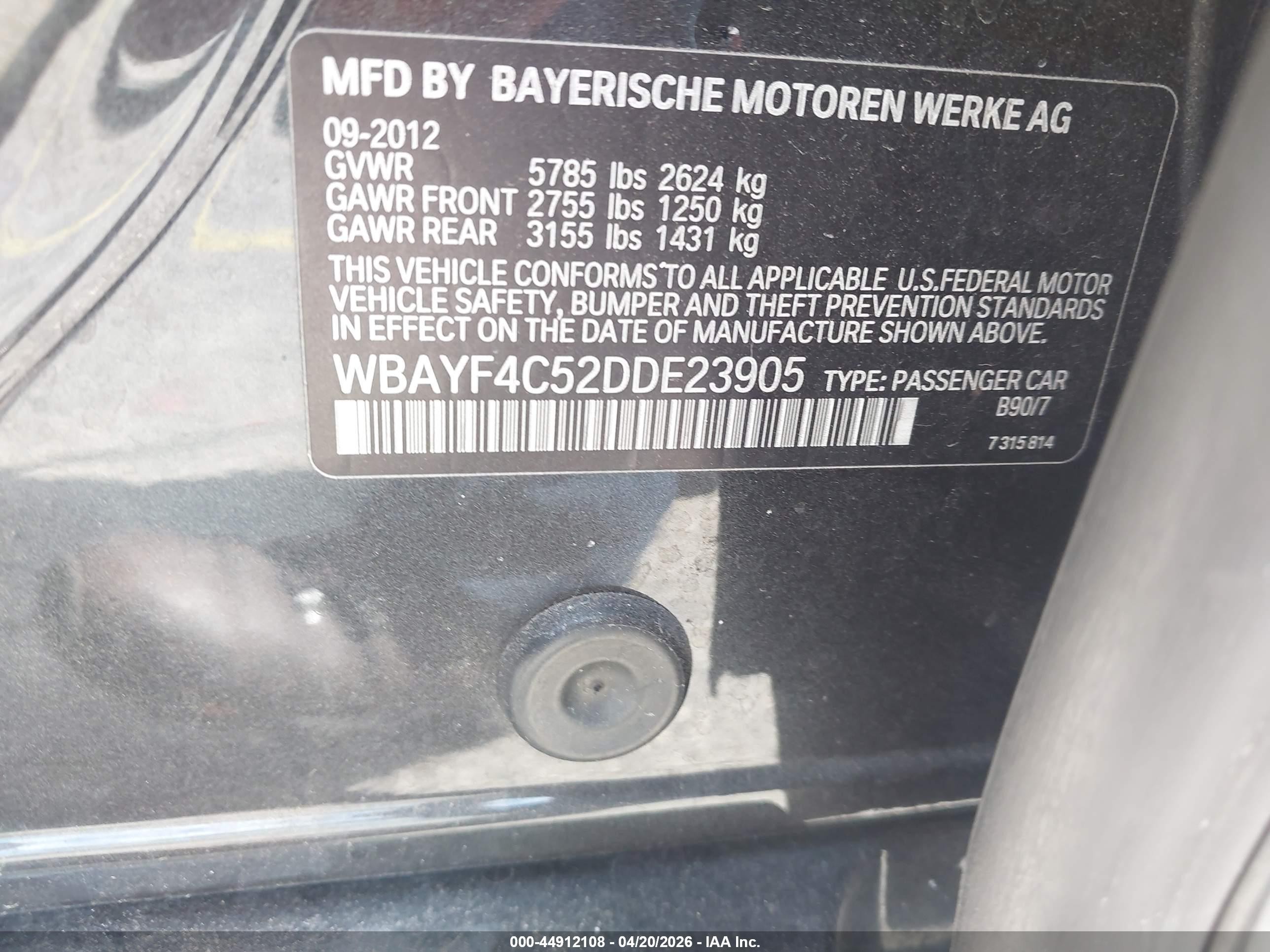 2013 Bmw 740li Xdrive Gray vin: WBAYF4C52DDE23905
