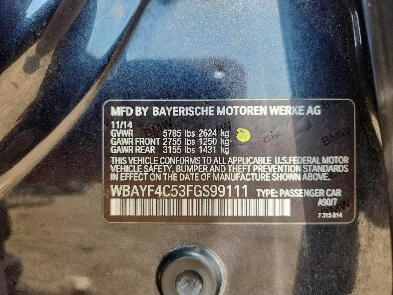 2015 Bmw 740 Lxi Charcoal vin: WBAYF4C53FGS99111