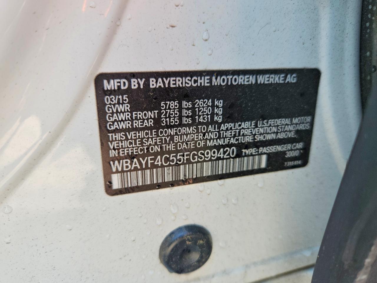 2015 Bmw 740 Lxi White vin: WBAYF4C55FGS99420