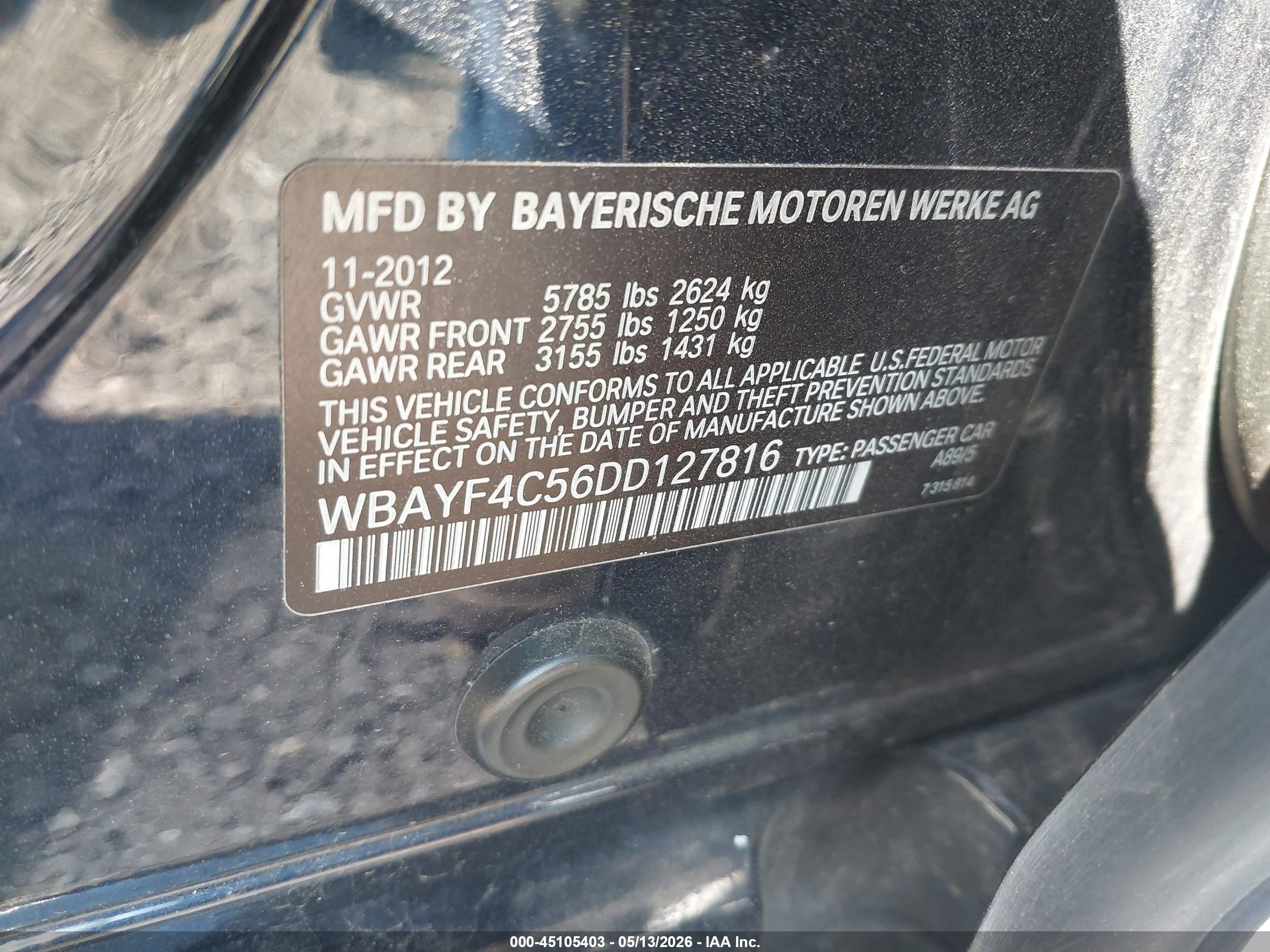 2013 Bmw 740li Xdrive Синий vin: WBAYF4C56DD127816