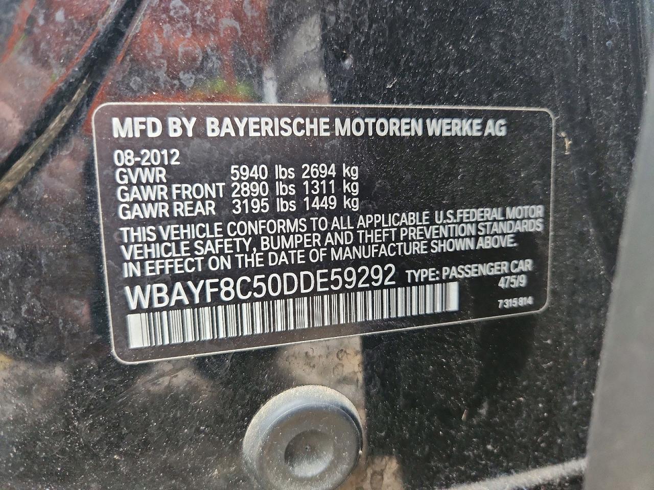 2013 Bmw 750 Lxi Black vin: WBAYF8C50DDE59292