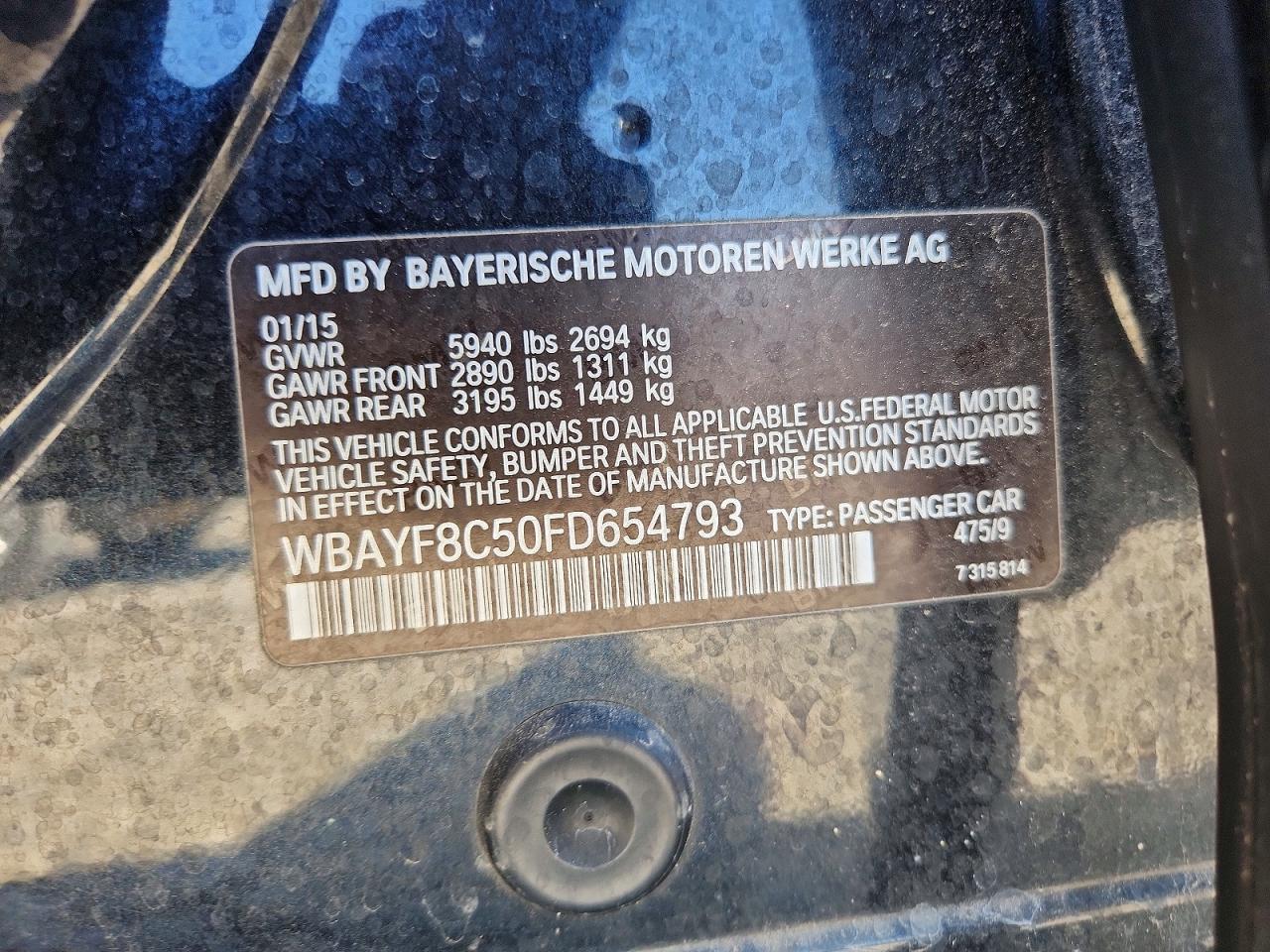 2015 Bmw 750 Lxi Black vin: WBAYF8C50FD654793