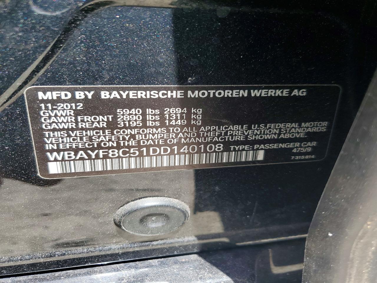 2013 Bmw 750 Lxi Черный vin: WBAYF8C51DD140108