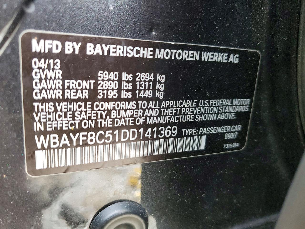 2013 Bmw 750 Lxi Черный vin: WBAYF8C51DD141369