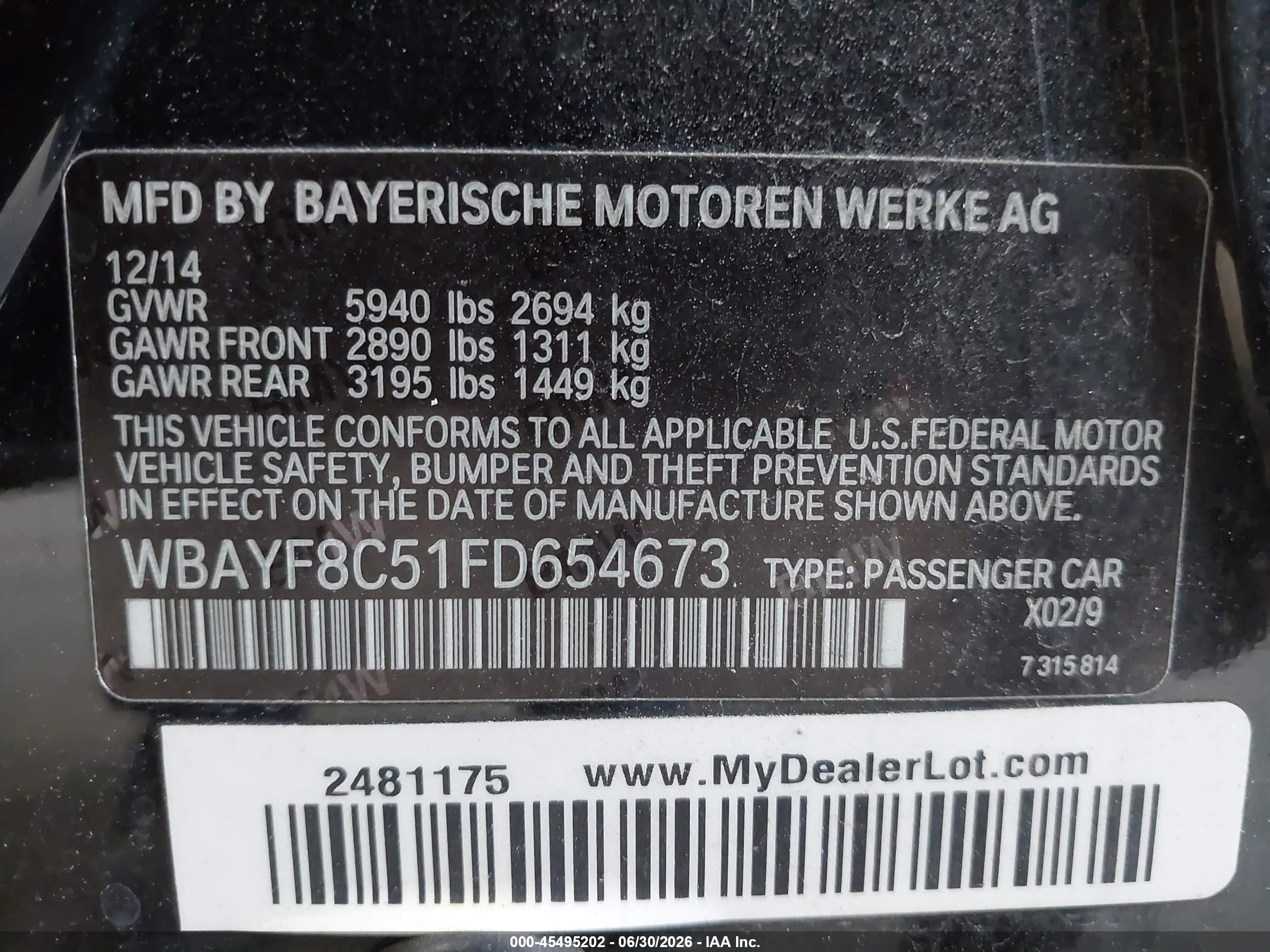 2015 Bmw 750li Xdrive Black vin: WBAYF8C51FD654673