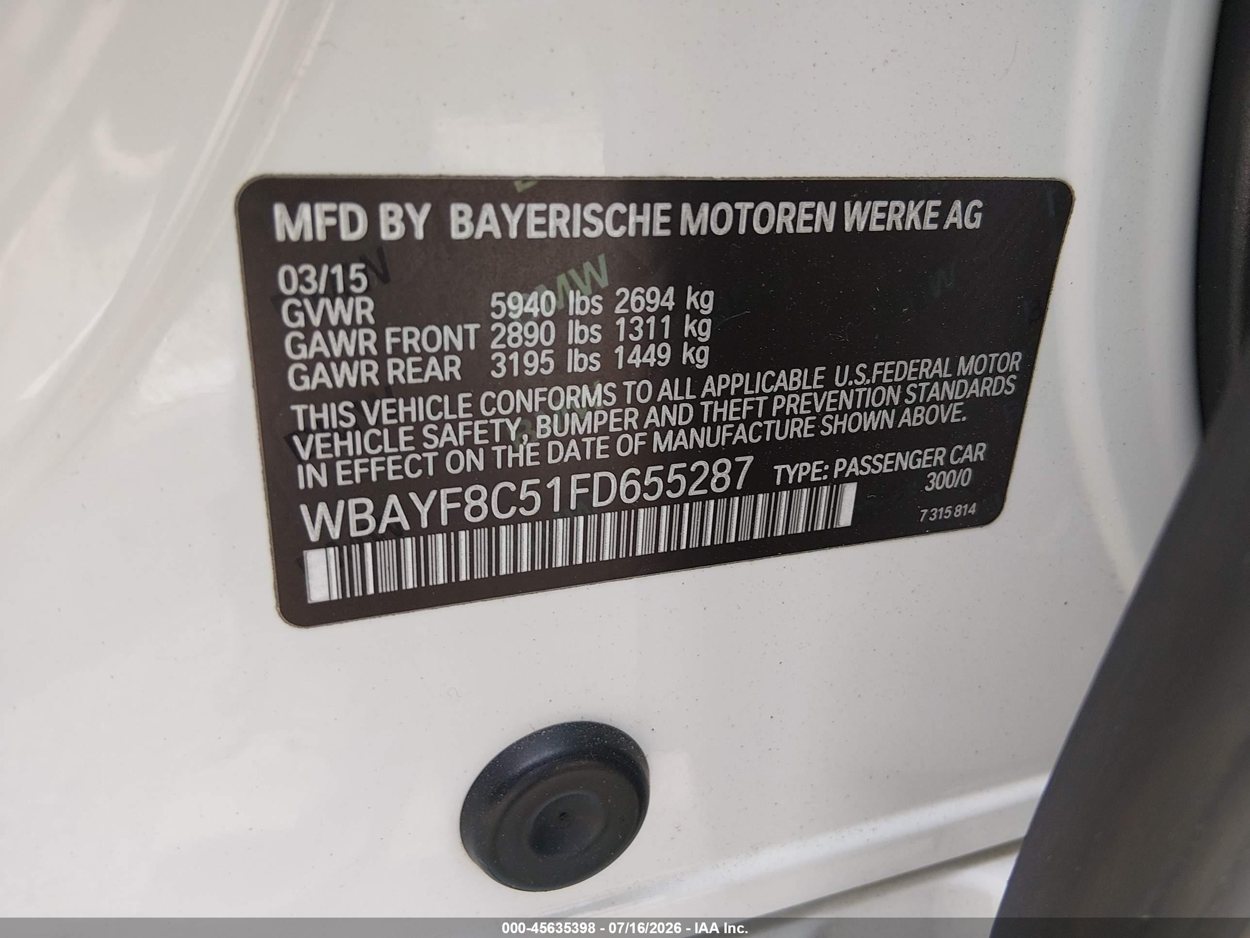 2015 Bmw 750li Xdrive White vin: WBAYF8C51FD655287