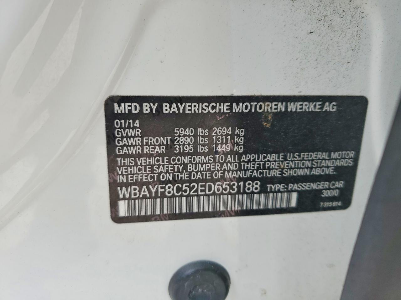 2014 Bmw 750 Lxi White vin: WBAYF8C52ED653188