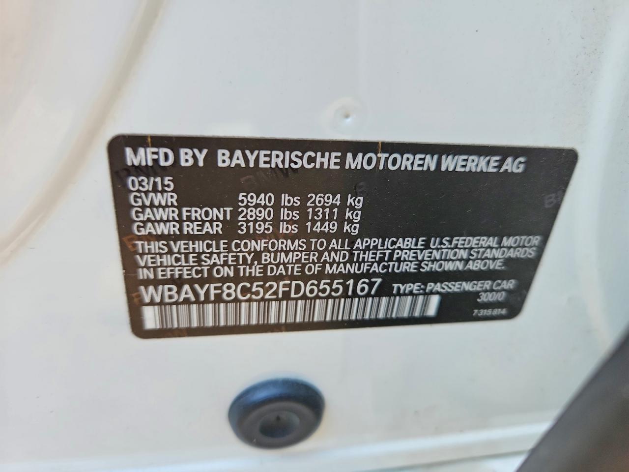 2015 Bmw 750 Lxi White vin: WBAYF8C52FD655167