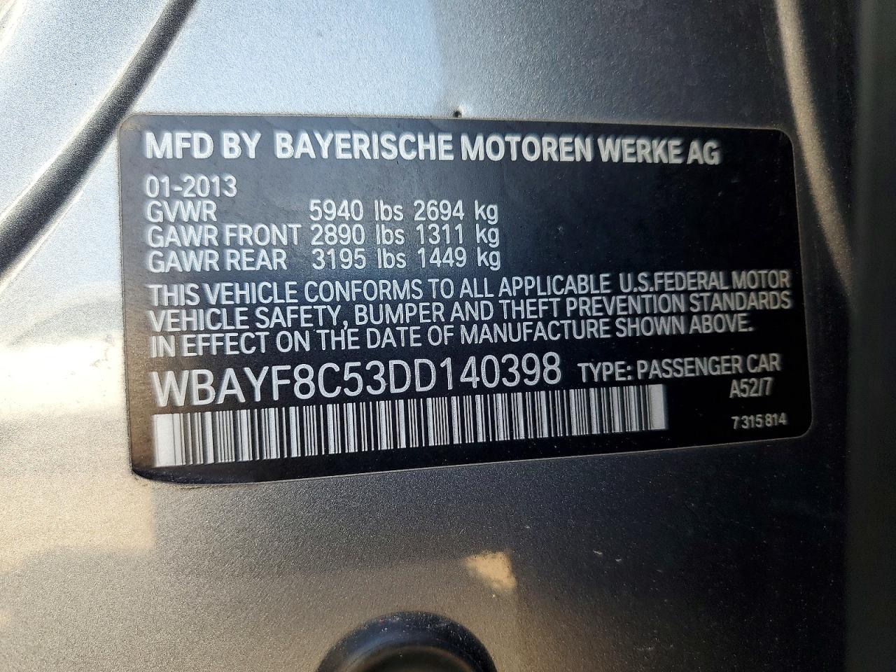 2013 Bmw 750 Lxi Gray vin: WBAYF8C53DD140398