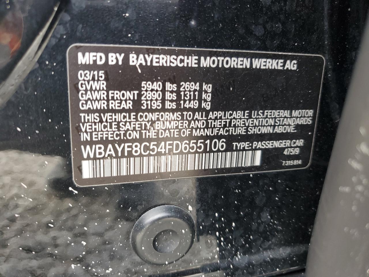 2015 Bmw 750 Lxi Black vin: WBAYF8C54FD655106