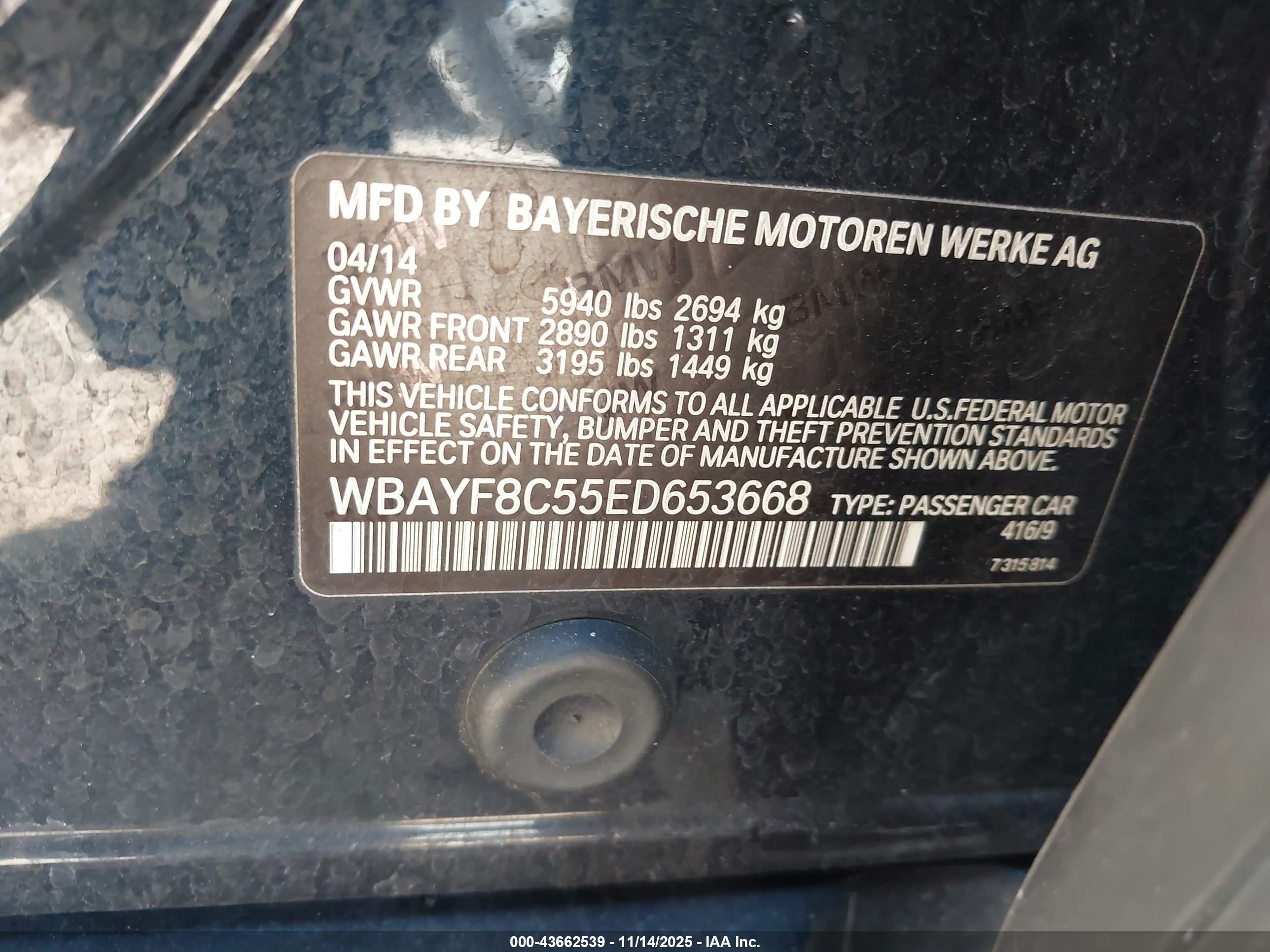 2014 Bmw Alpina B7 Xdrive Черный vin: WBAYF8C55ED653668