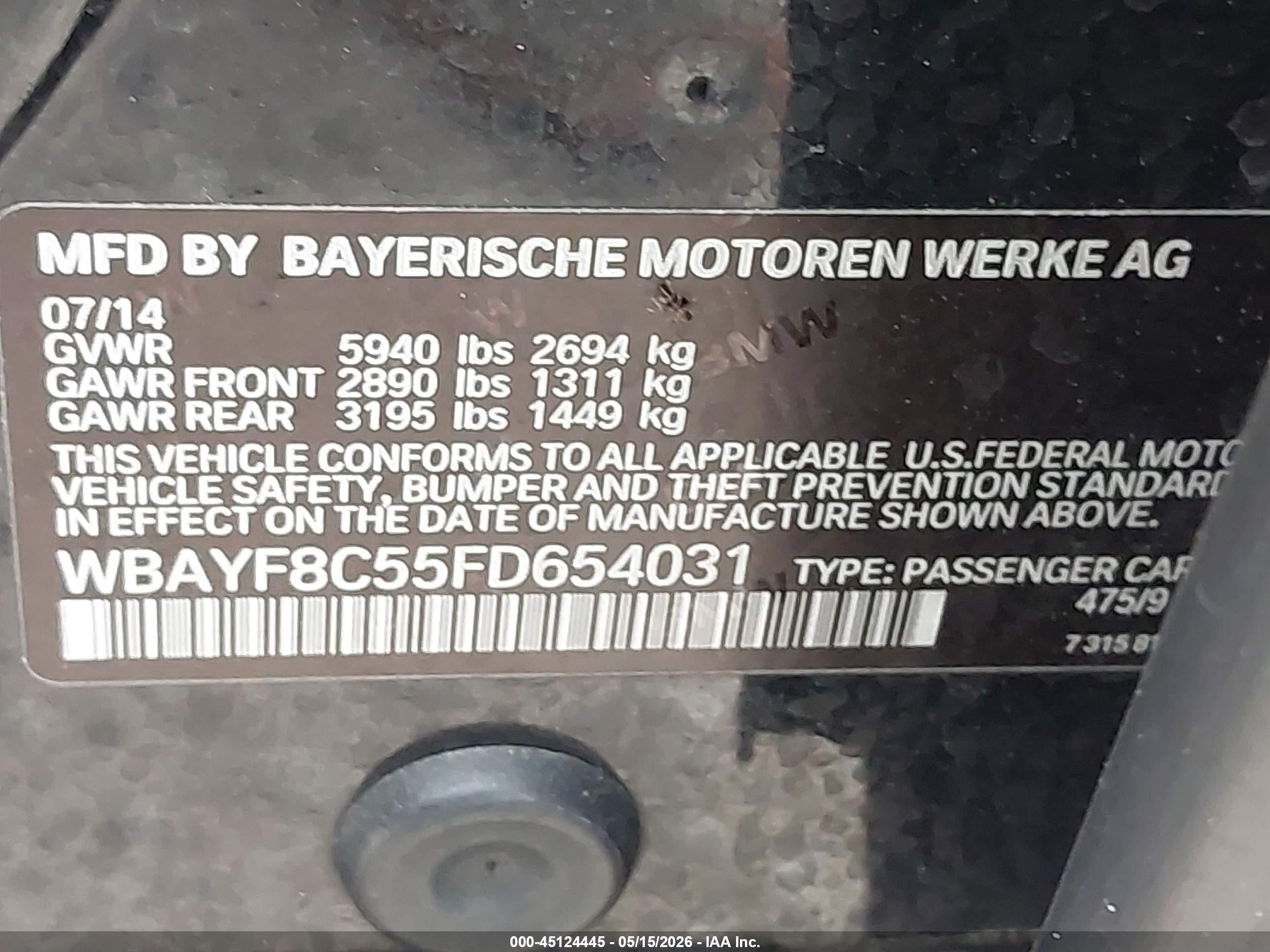 2015 Bmw 750li Xdrive Black vin: WBAYF8C55FD654031