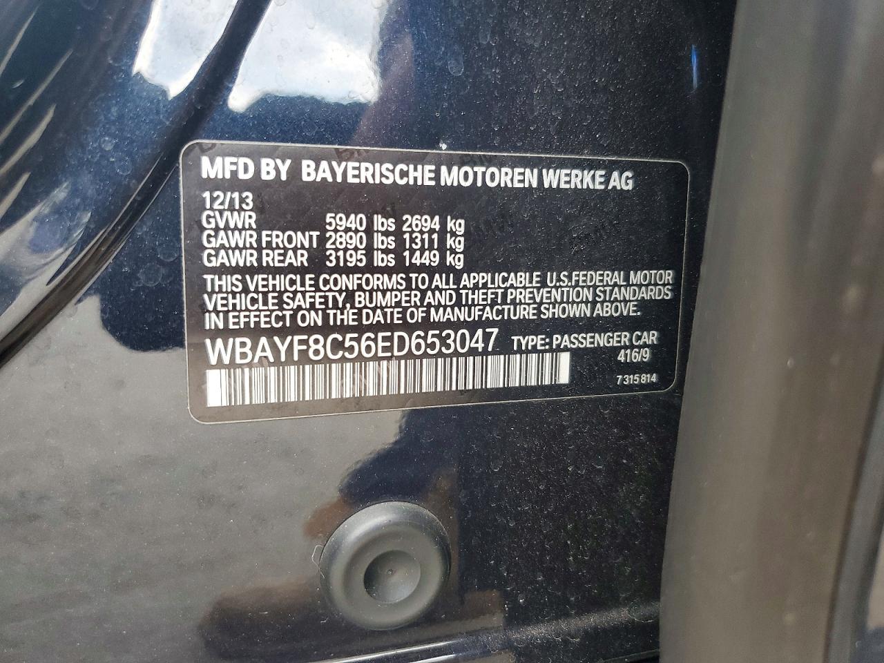 2014 Bmw 750 Lxi Black vin: WBAYF8C56ED653047