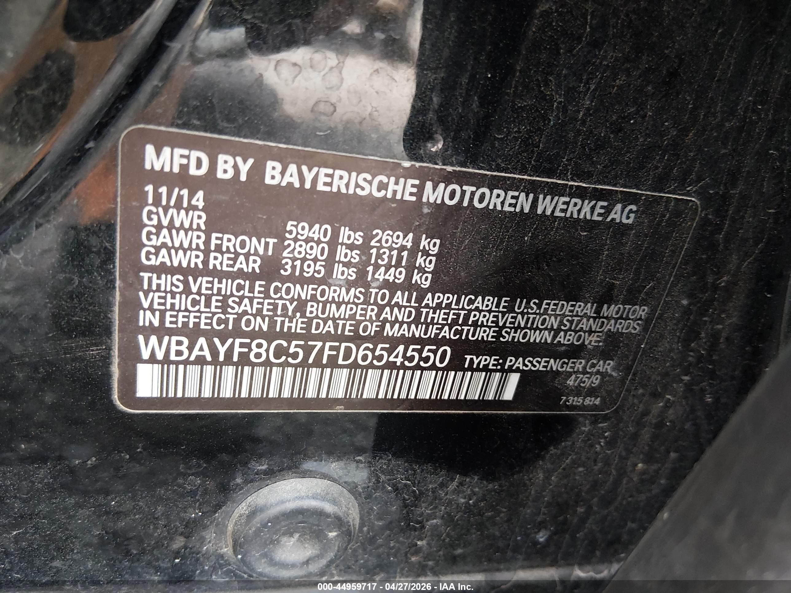 2015 Bmw 750li Xdrive Black vin: WBAYF8C57FD654550