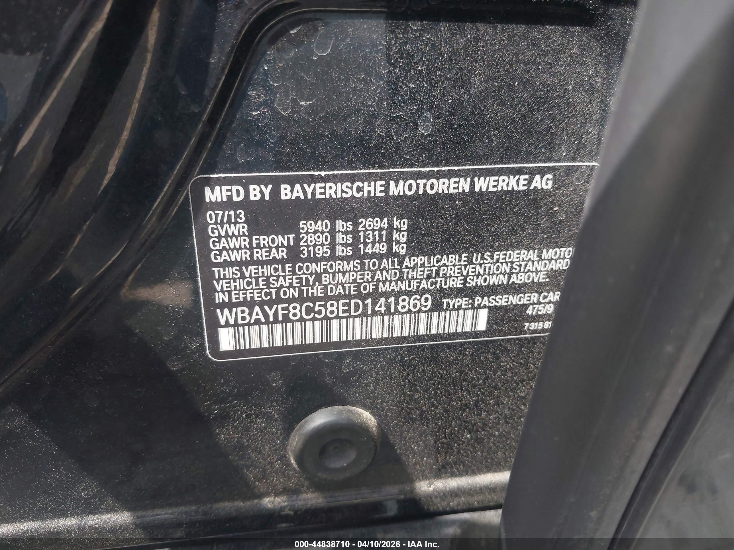 2014 Bmw Alpina B7 Xdrive Черный vin: WBAYF8C58ED141869