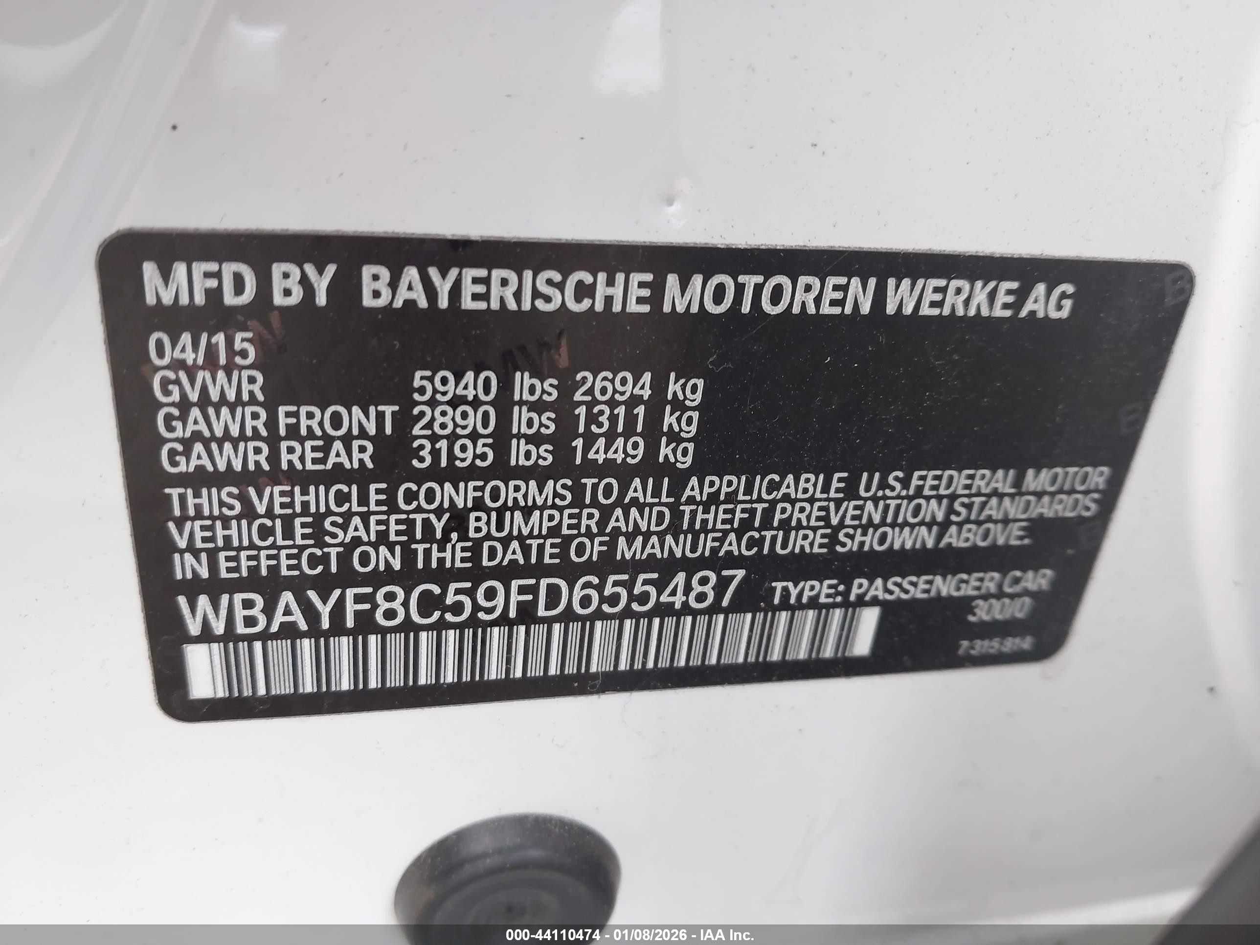 2015 Bmw 750li Xdrive White vin: WBAYF8C59FD655487