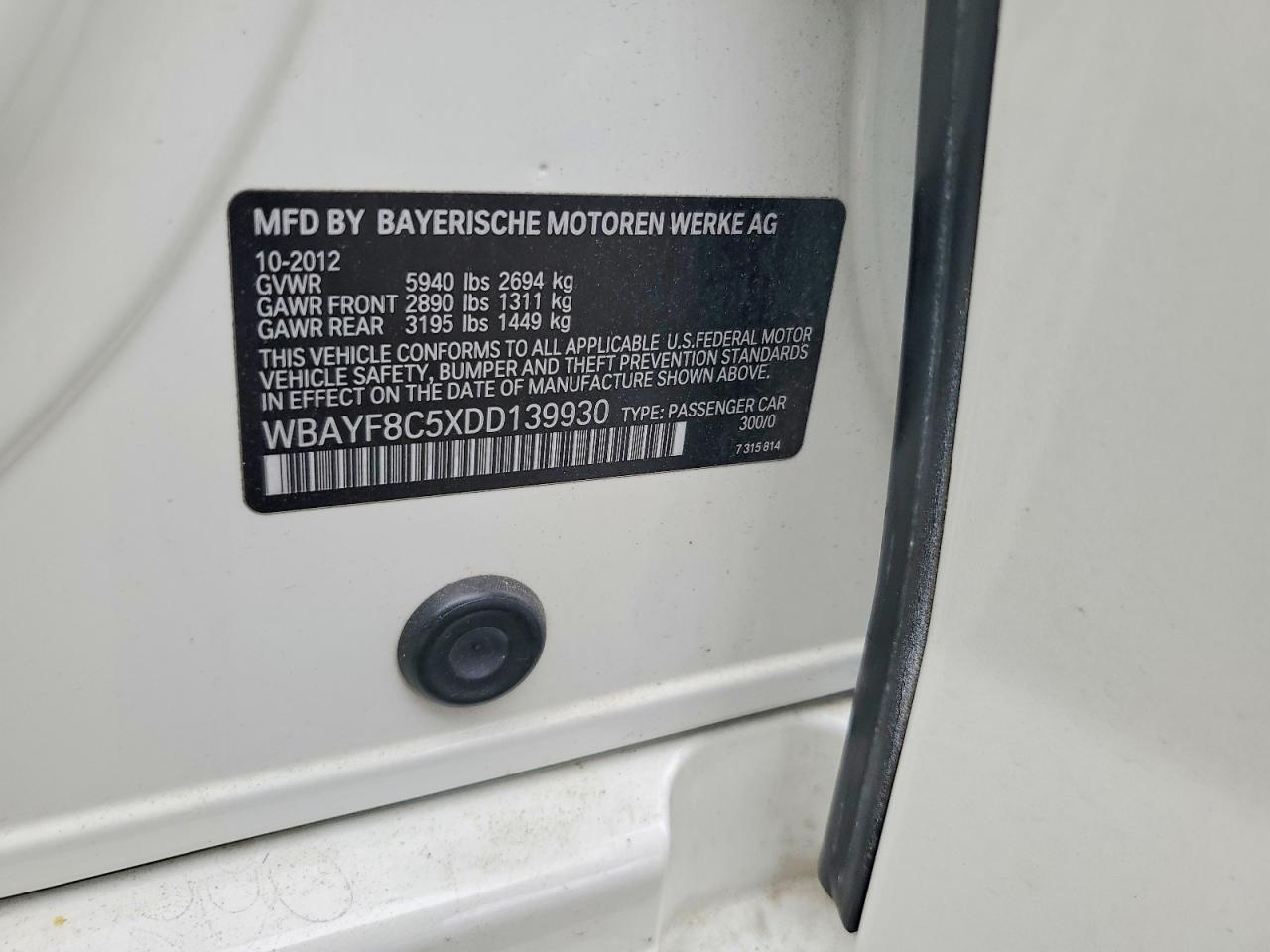 2013 Bmw 750 Lxi White vin: WBAYF8C5XDD139930