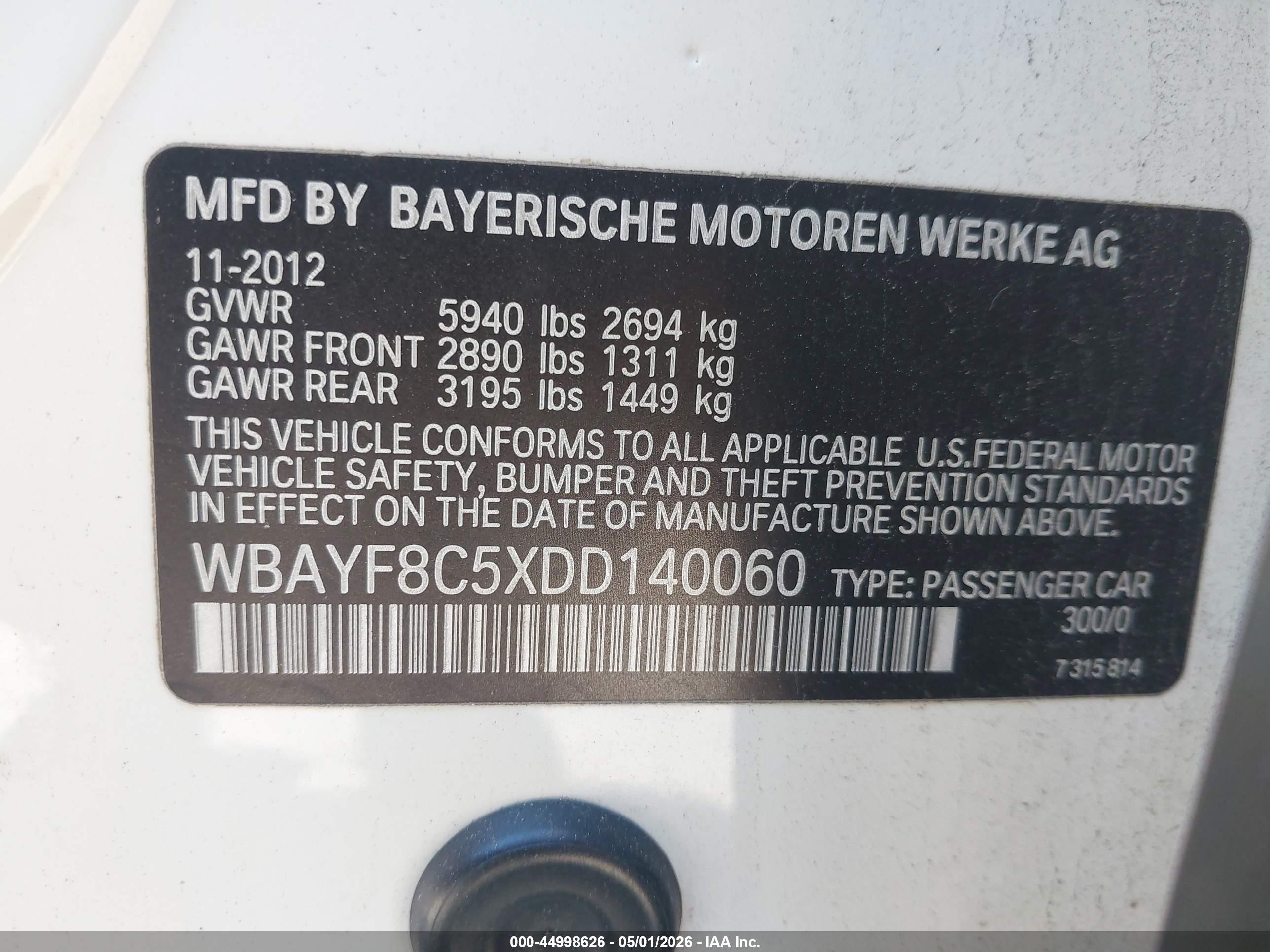 2013 Bmw 750li Xdrive White vin: WBAYF8C5XDD140060