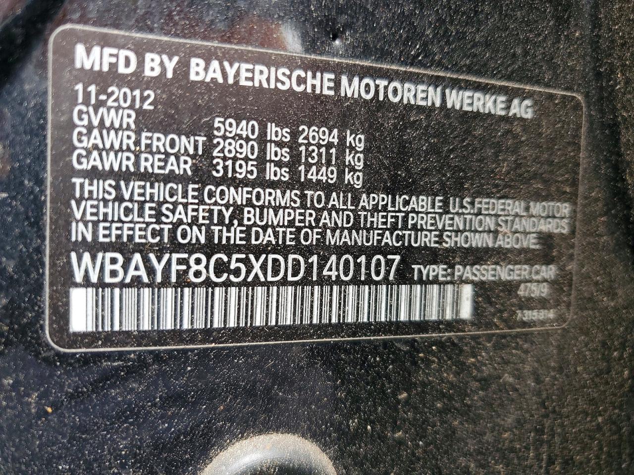 2013 Bmw 750 Lxi Charcoal vin: WBAYF8C5XDD140107