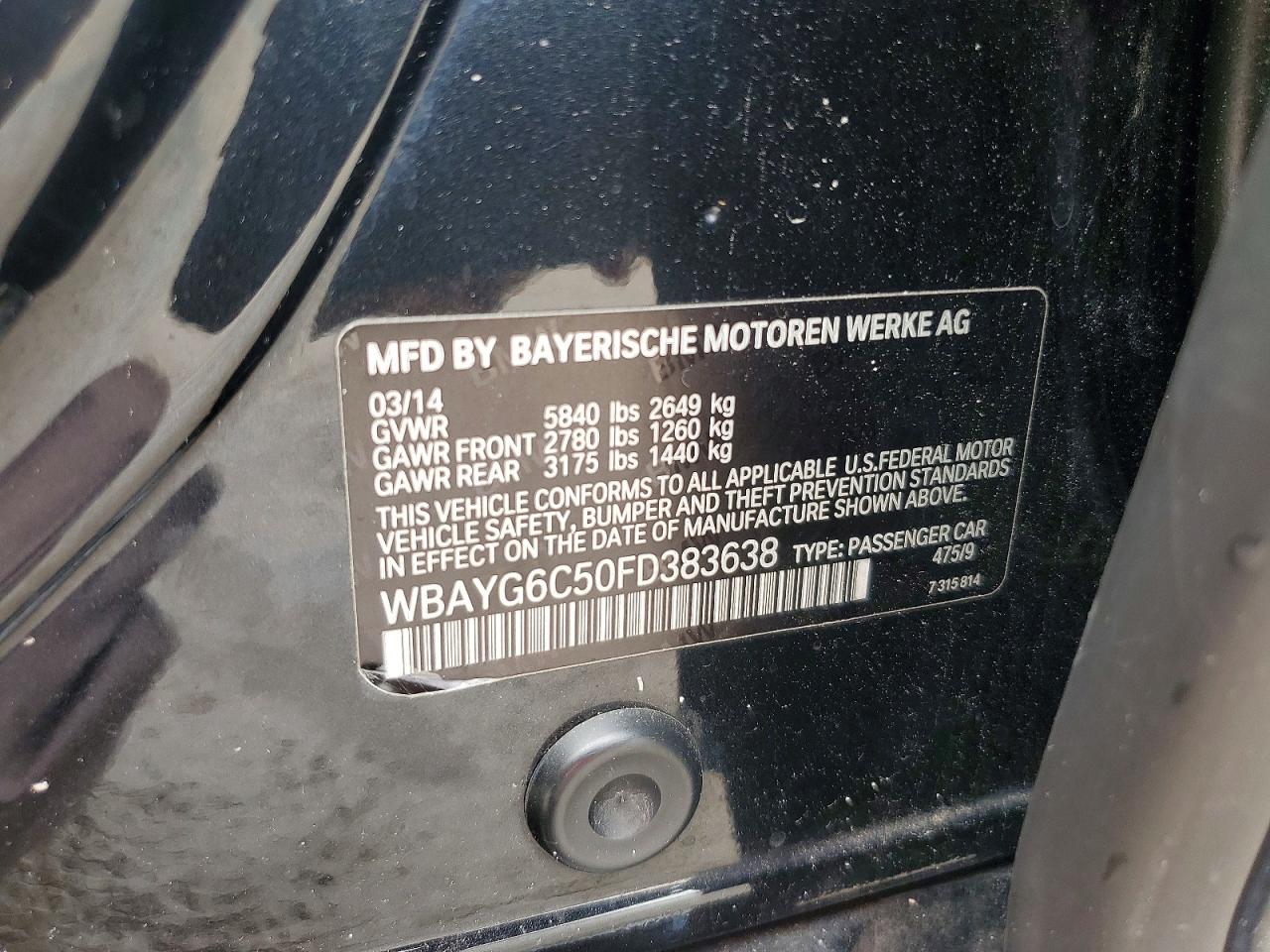 2015 Bmw 740 Ld Xdrive Black vin: WBAYG6C50FD383638