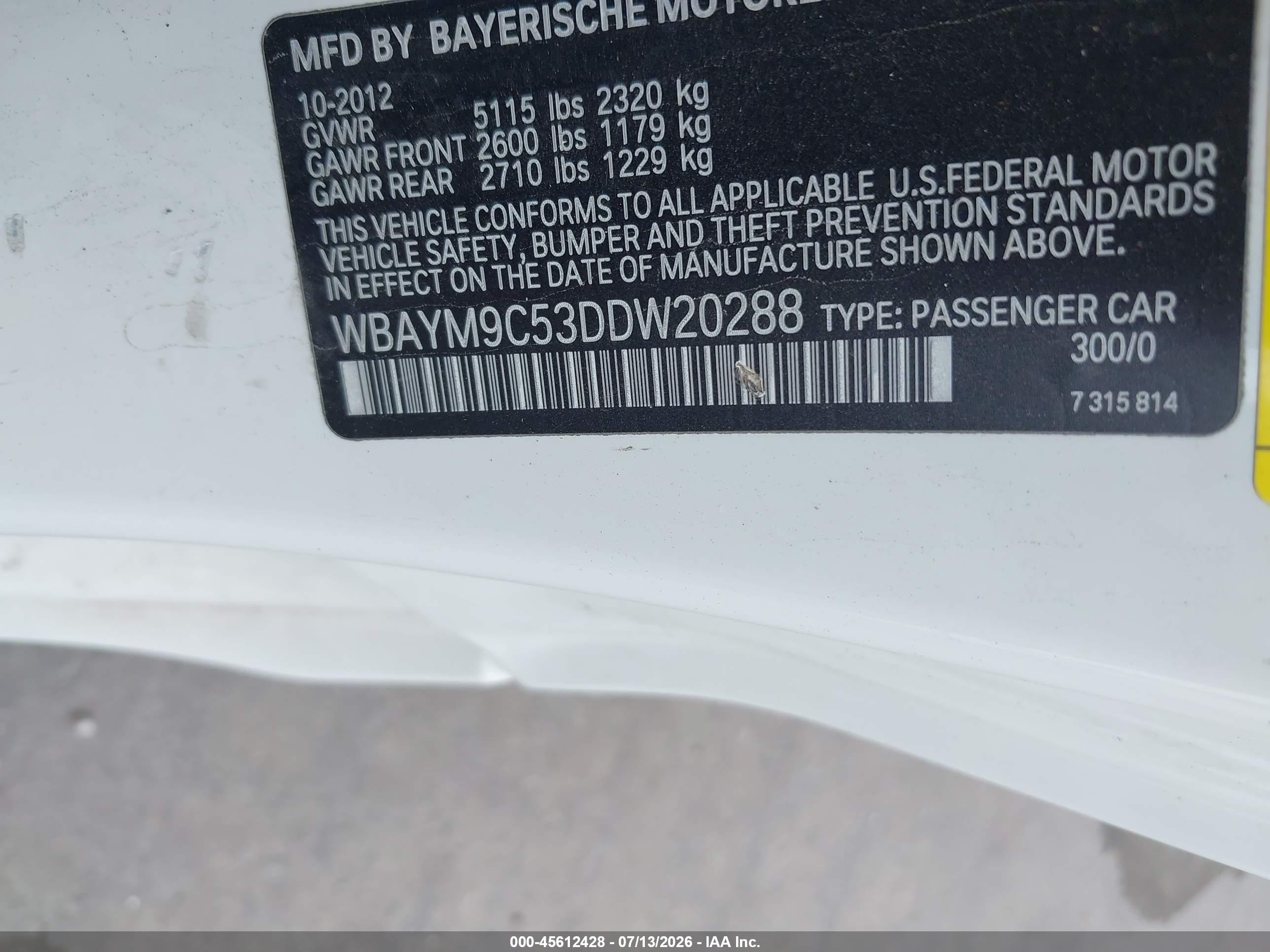 2013 Bmw 650i   White vin: WBAYM9C53DDW20288