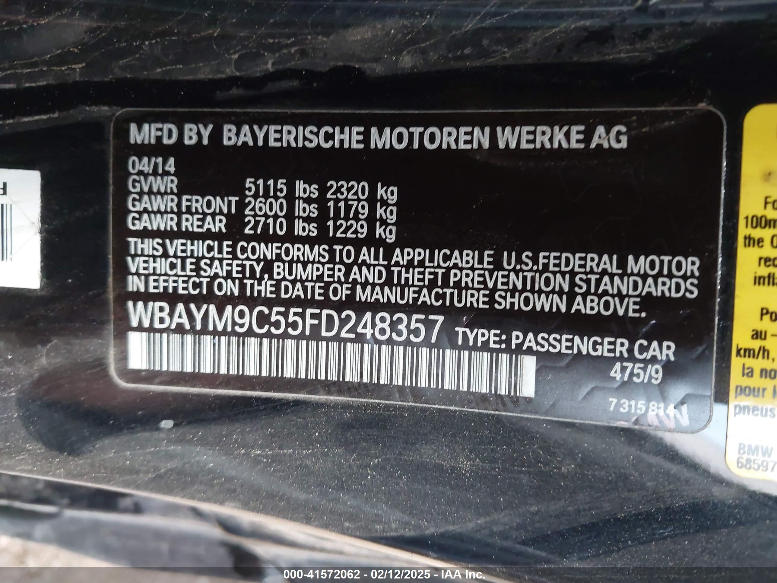 2015 Bmw 650i   Black vin: WBAYM9C55FD248357