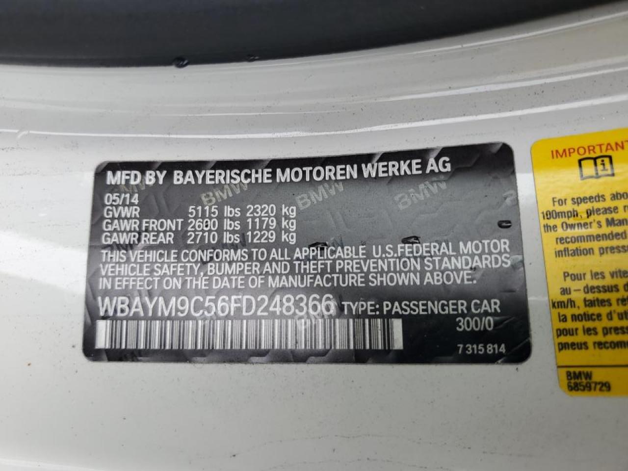 2015 Bmw 650 I White vin: WBAYM9C56FD248366