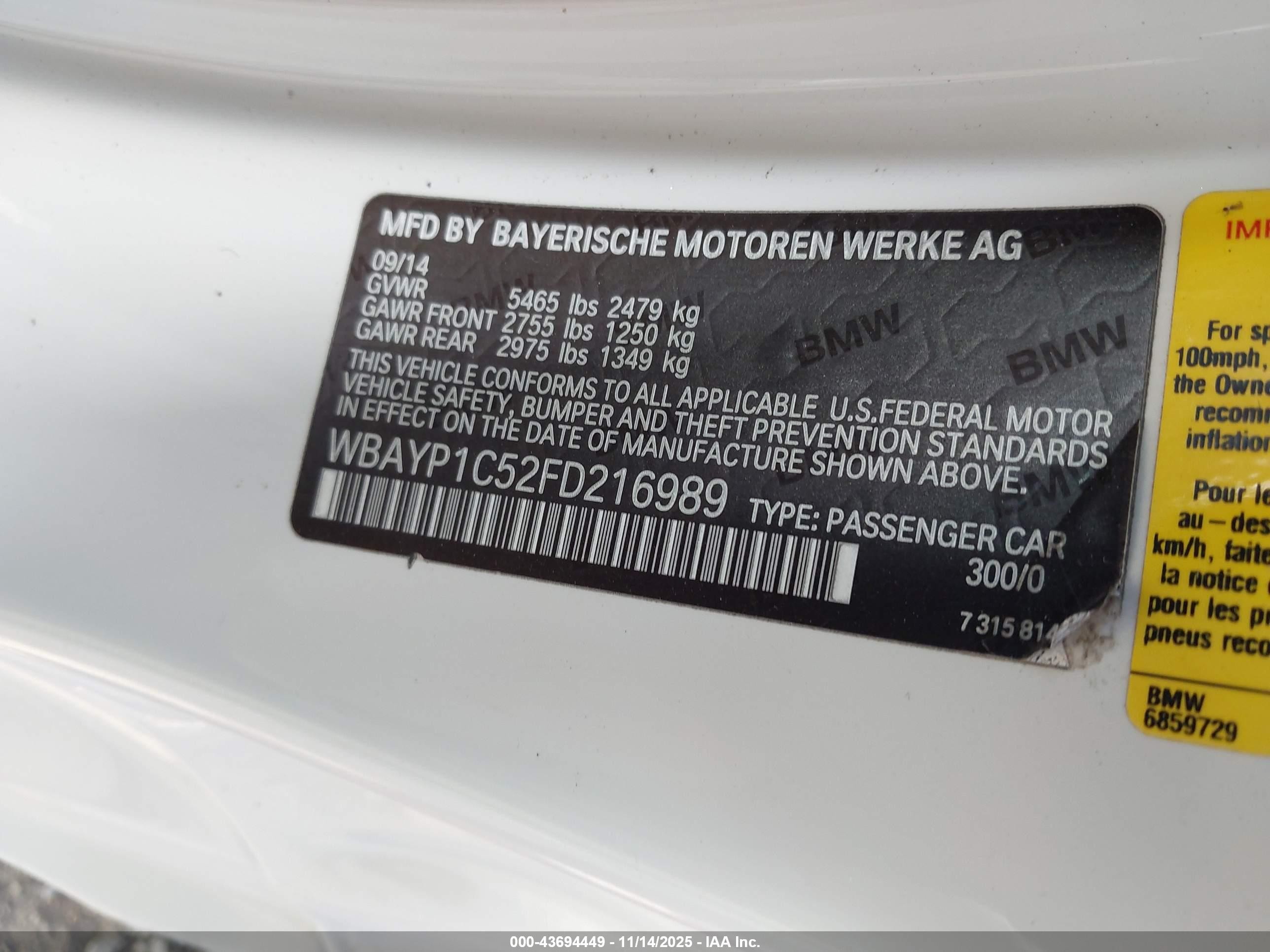 2015 Bmw 650i Xdrive White vin: WBAYP1C52FD216989
