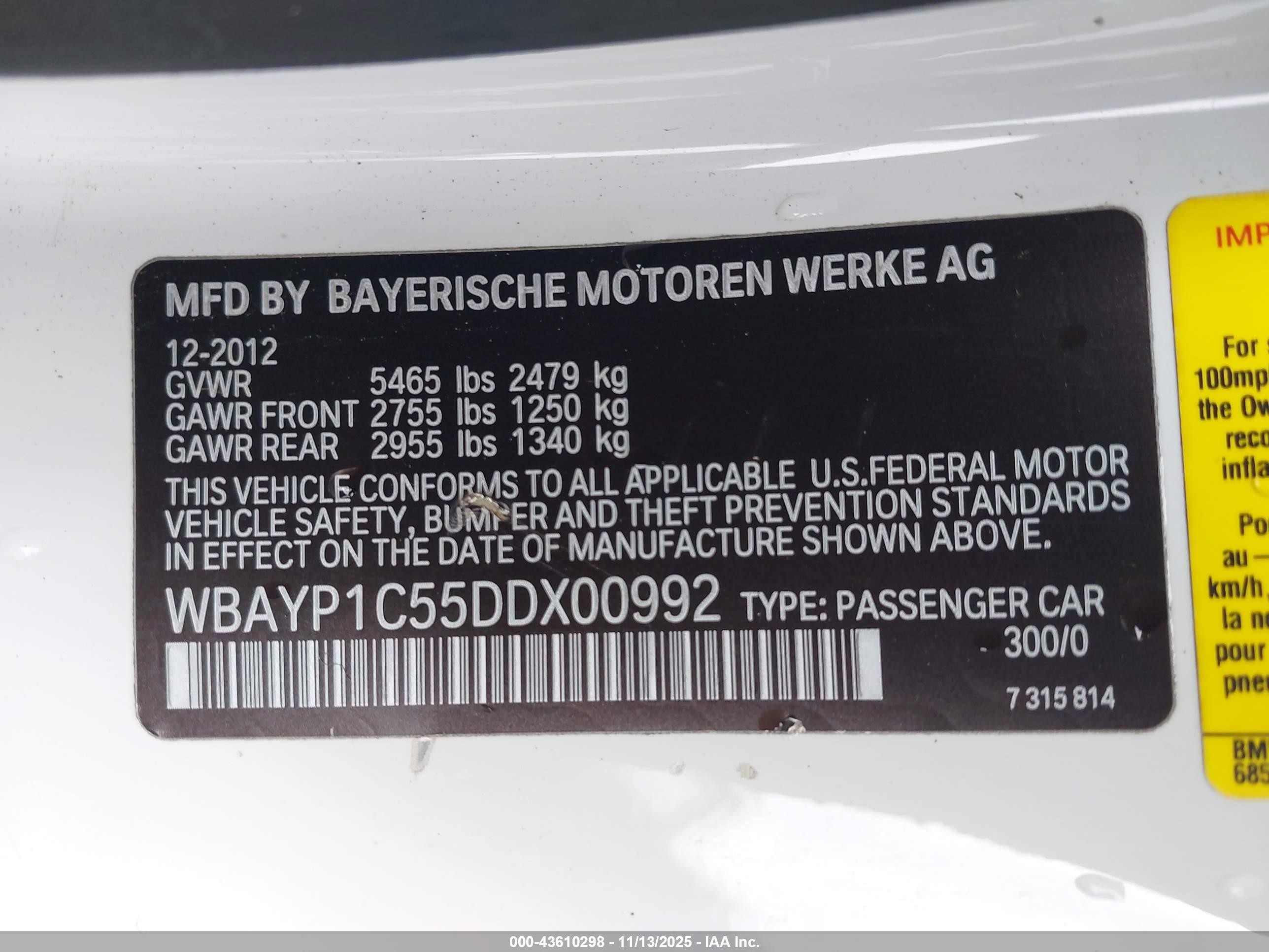 2013 Bmw 650i Xdrive White vin: WBAYP1C55DDX00992