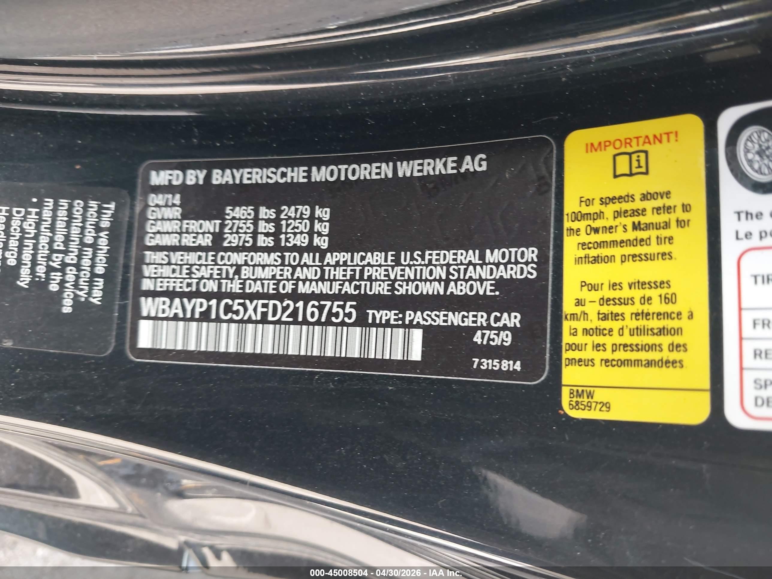 2015 Bmw 650i Xdrive Black vin: WBAYP1C5XFD216755