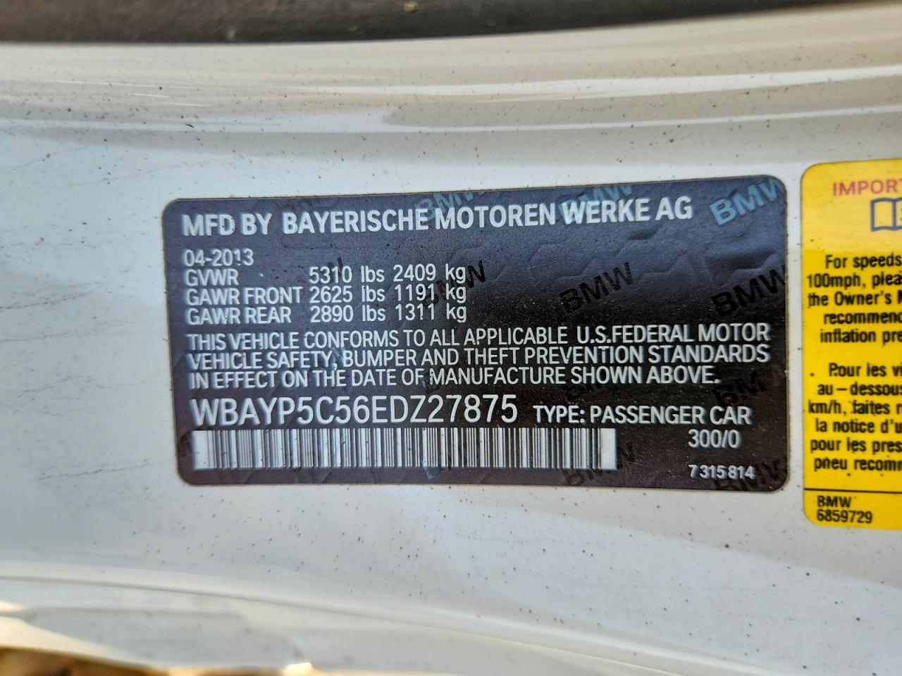 2014 Bmw 640 Xi White vin: WBAYP5C56EDZ27875