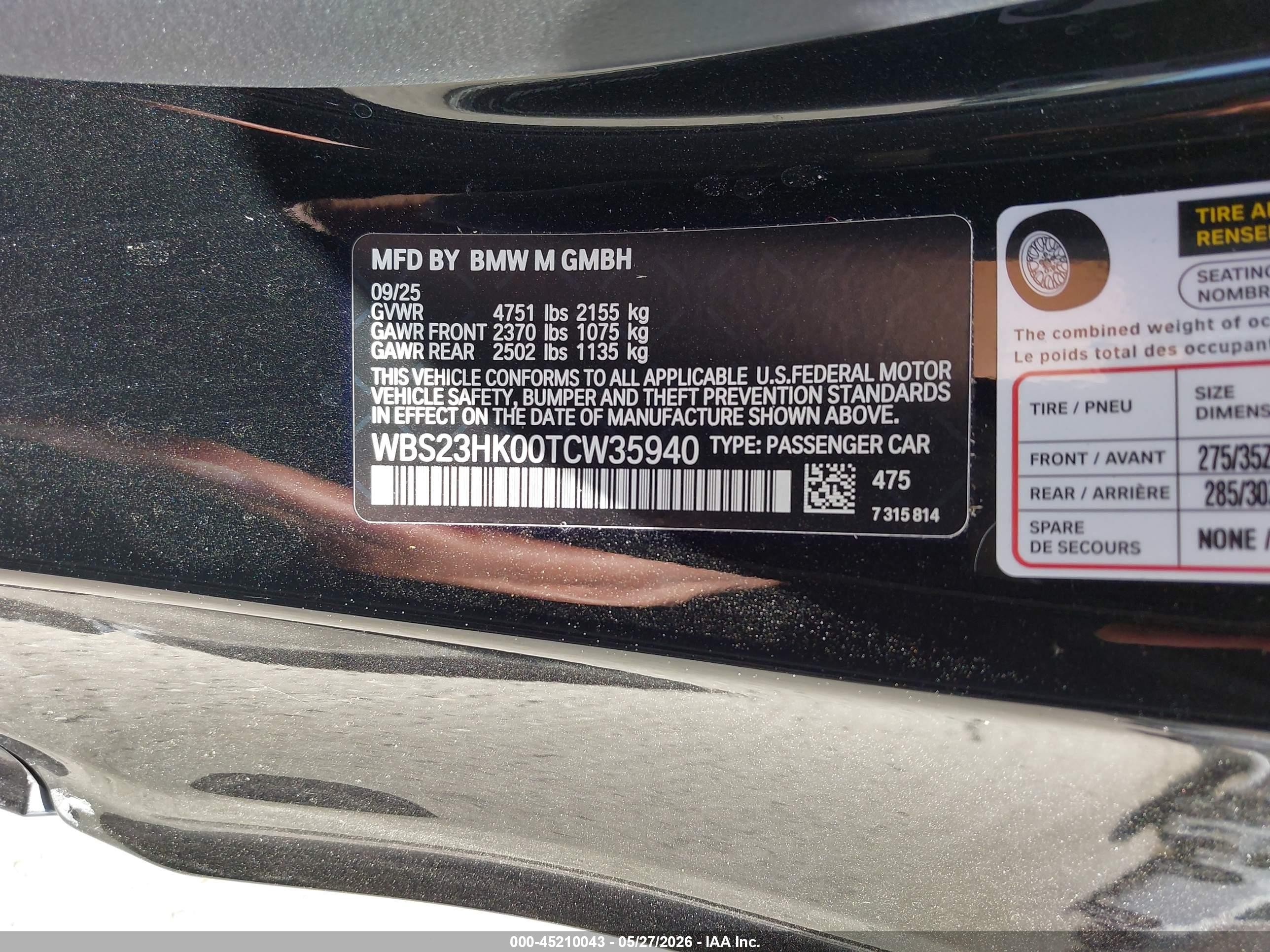 2026 Bmw M4 Competition Black vin: WBS23HK00TCW35940