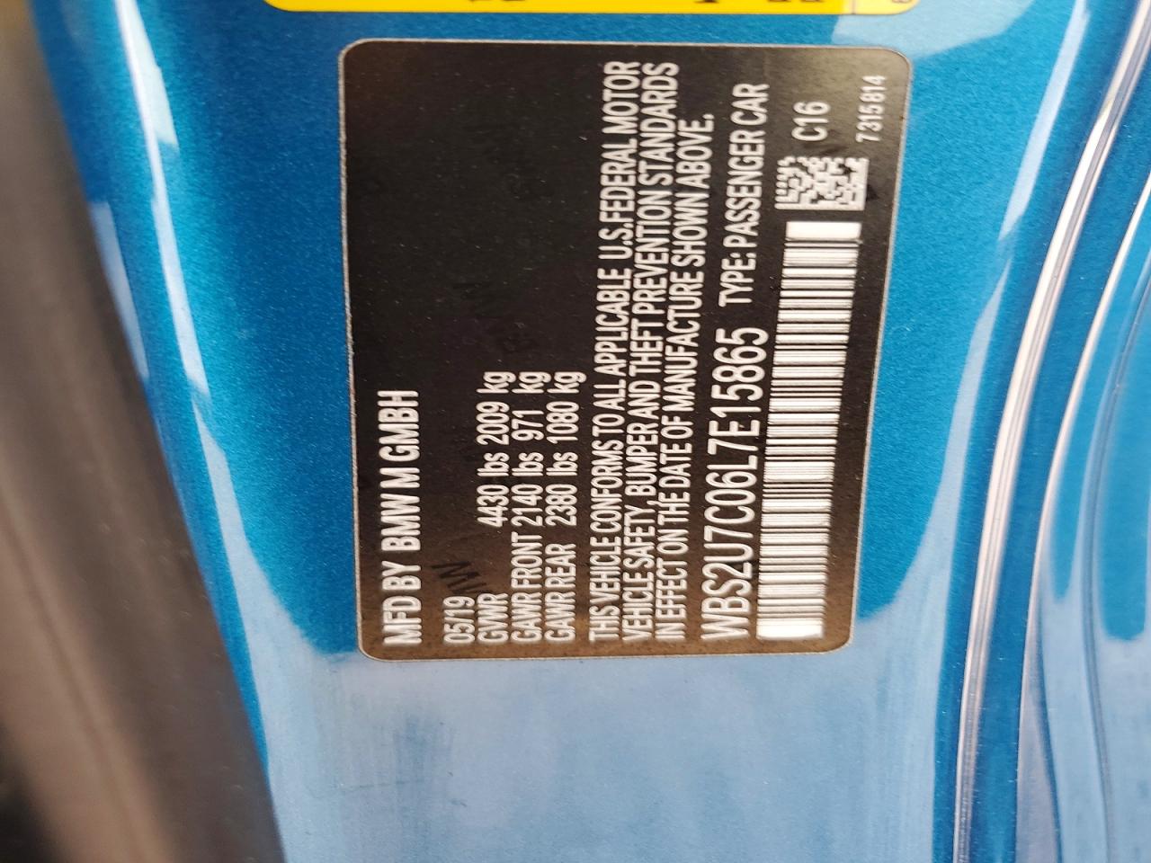 2020 Bmw M2 Competition Blue vin: WBS2U7C06L7E15865