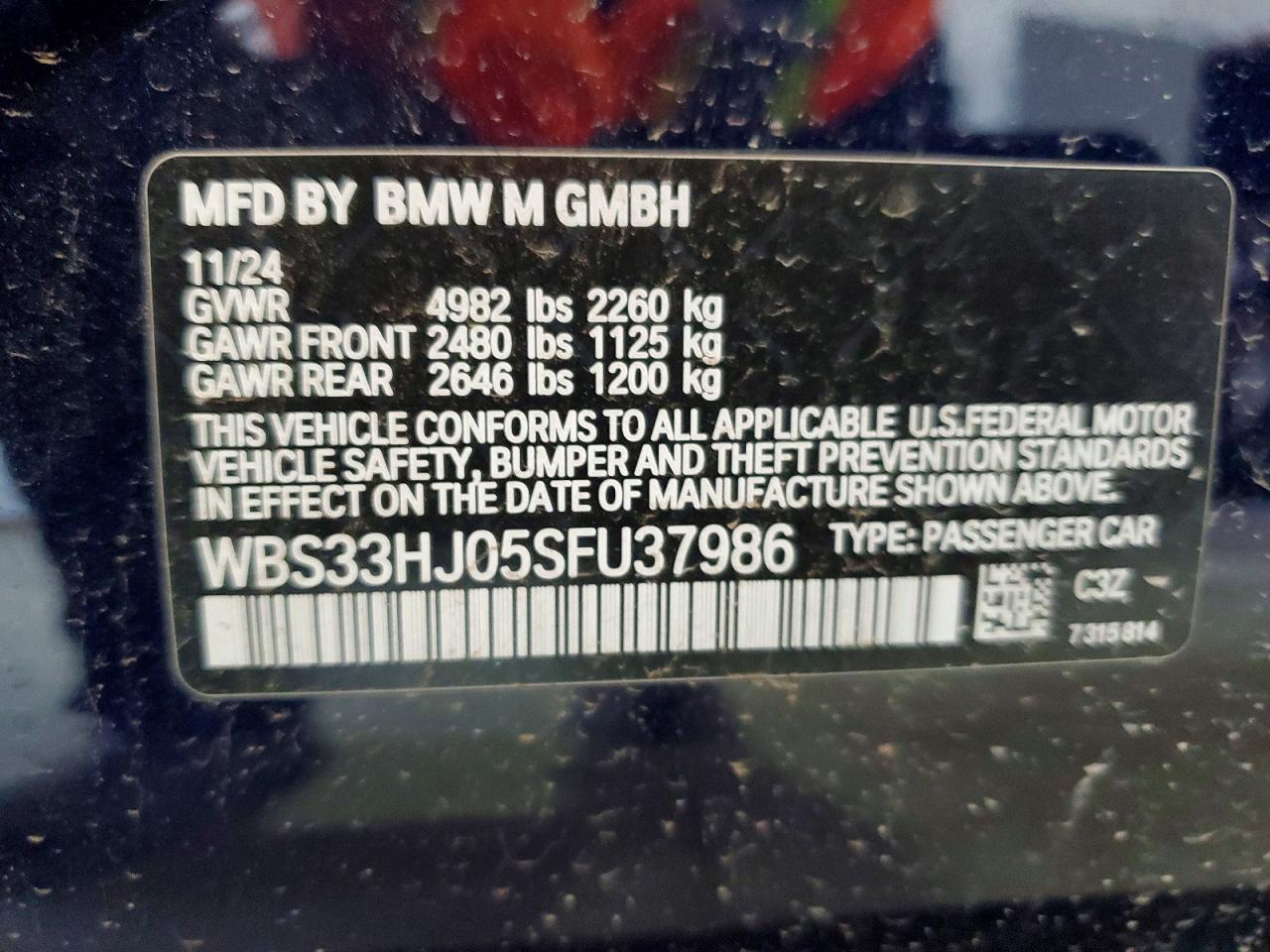 2025 Bmw M3 Competition Blue vin: WBS33HJ05SFU37986