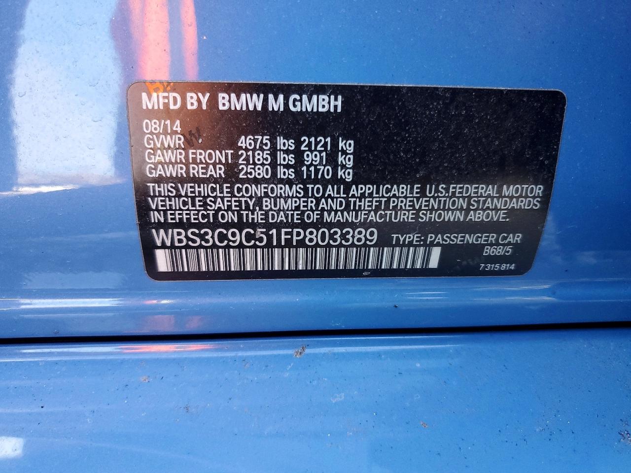 2015 Bmw Motorrad M3 Blue vin: WBS3C9C51FP803389