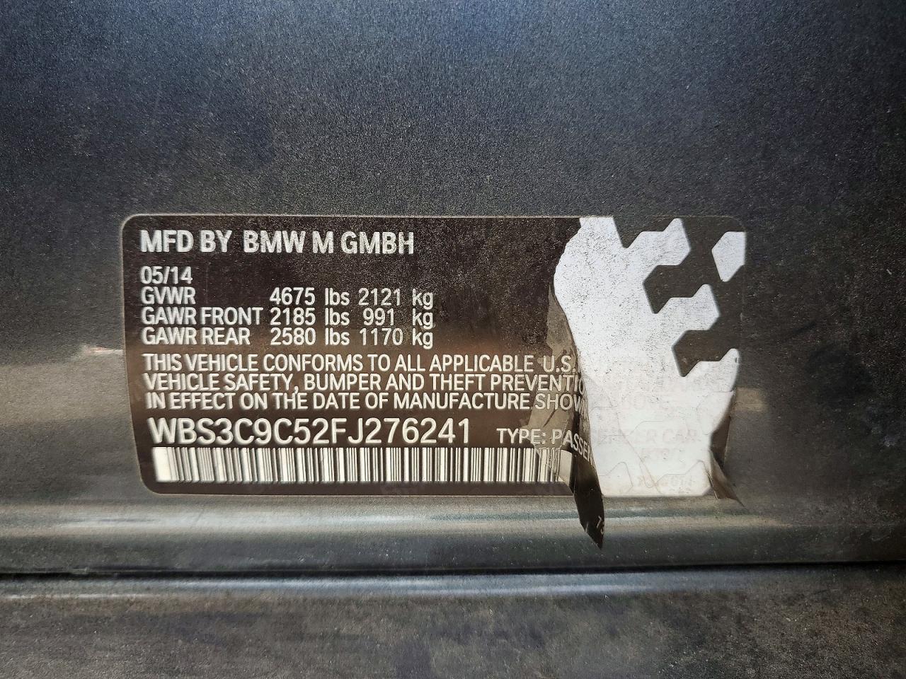 2015 Bmw M3 Gray vin: WBS3C9C52FJ276241