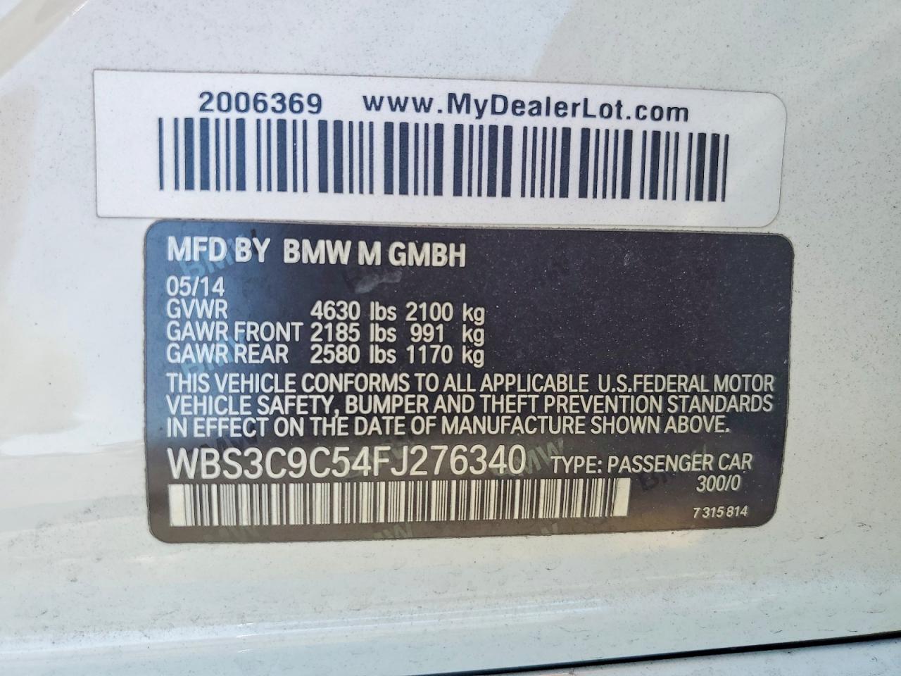2015 Bmw M3 White vin: WBS3C9C54FJ276340