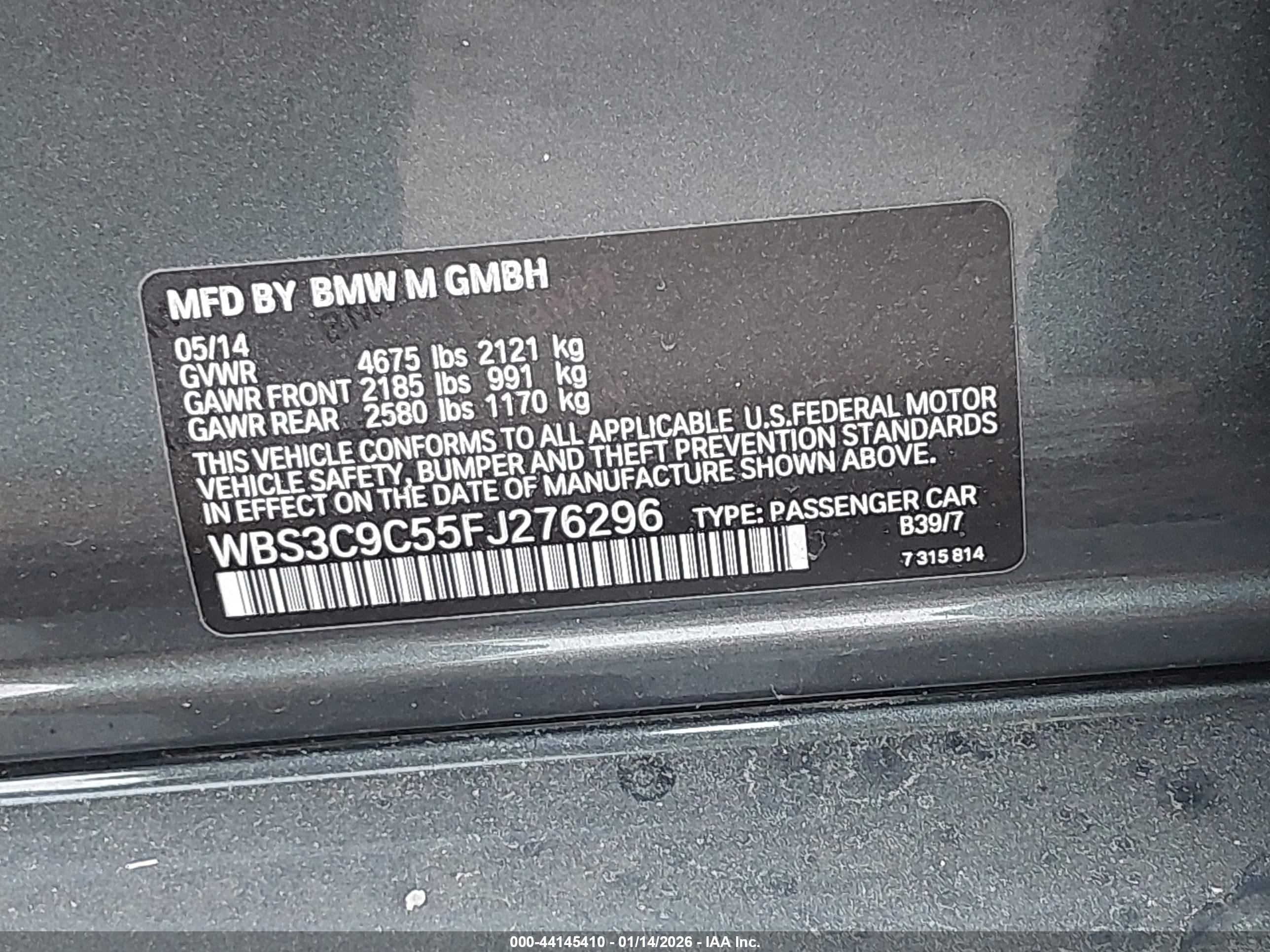 2015 Bmw M3   Pewter vin: WBS3C9C55FJ276296