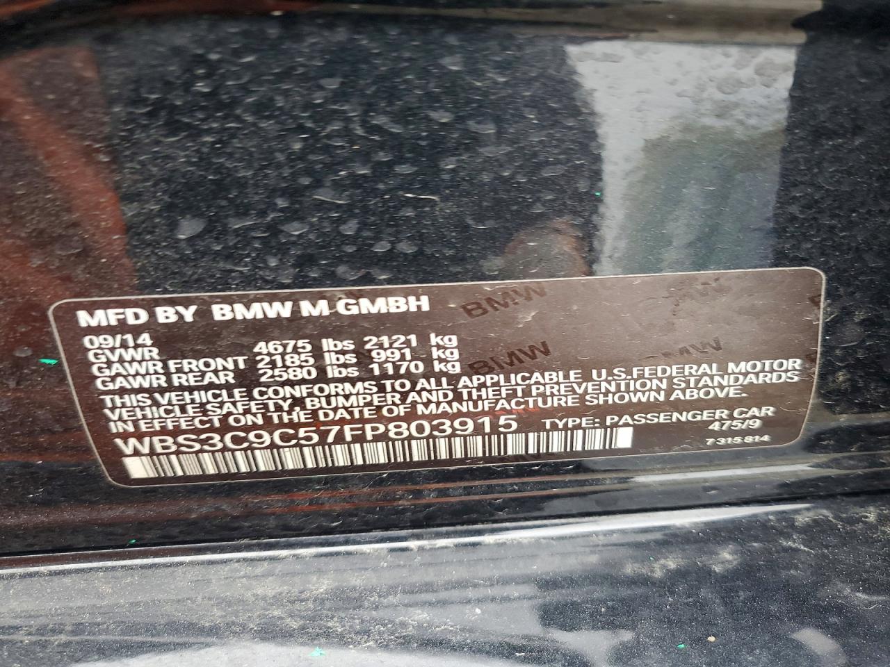 2015 Bmw M3 Black vin: WBS3C9C57FP803915