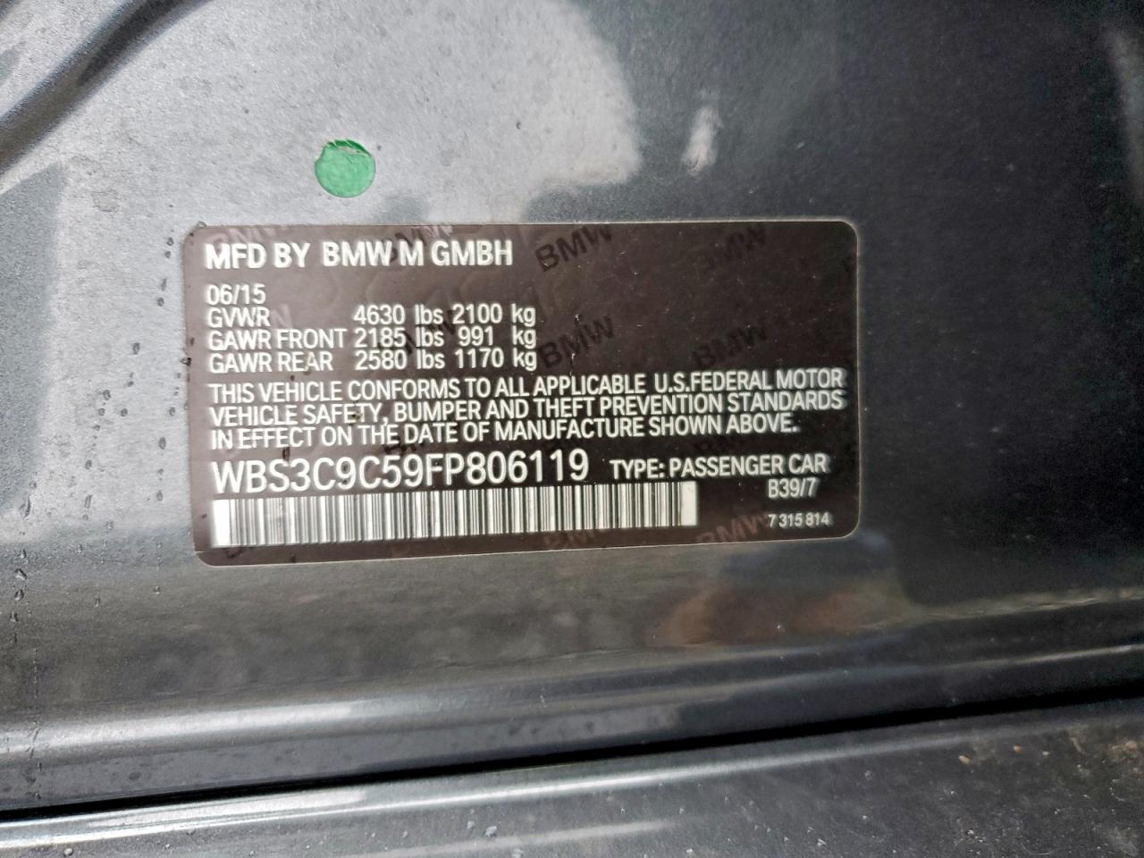 2015 Bmw M3 Gray vin: WBS3C9C59FP806119