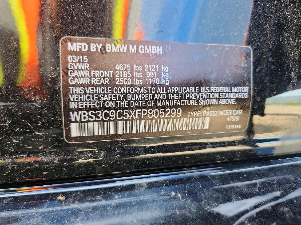 2015 Bmw M3 Black vin: WBS3C9C5XFP805299